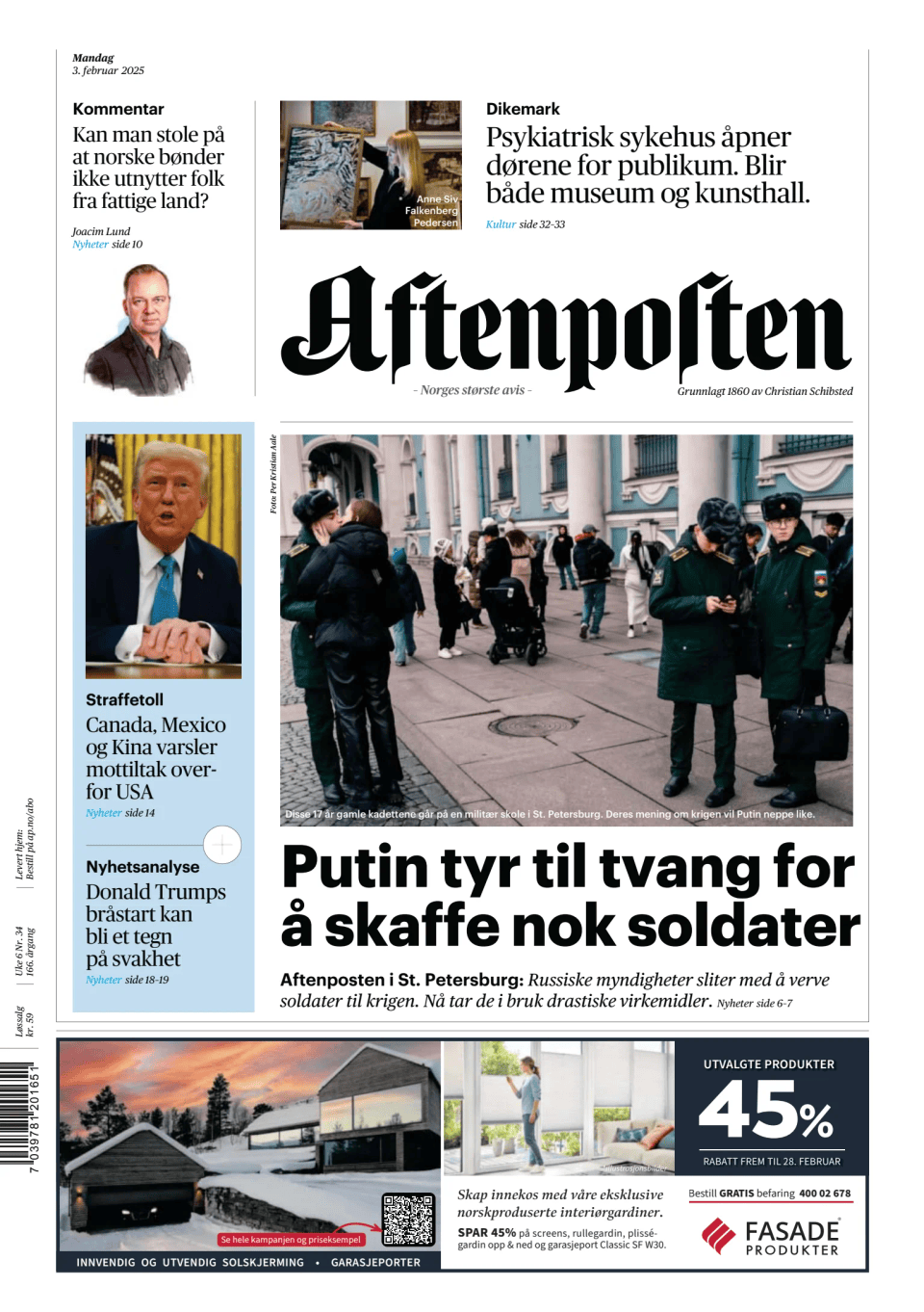 Prima-pagina-Aftenposten-oggi-edizione-di-oggi-20250203