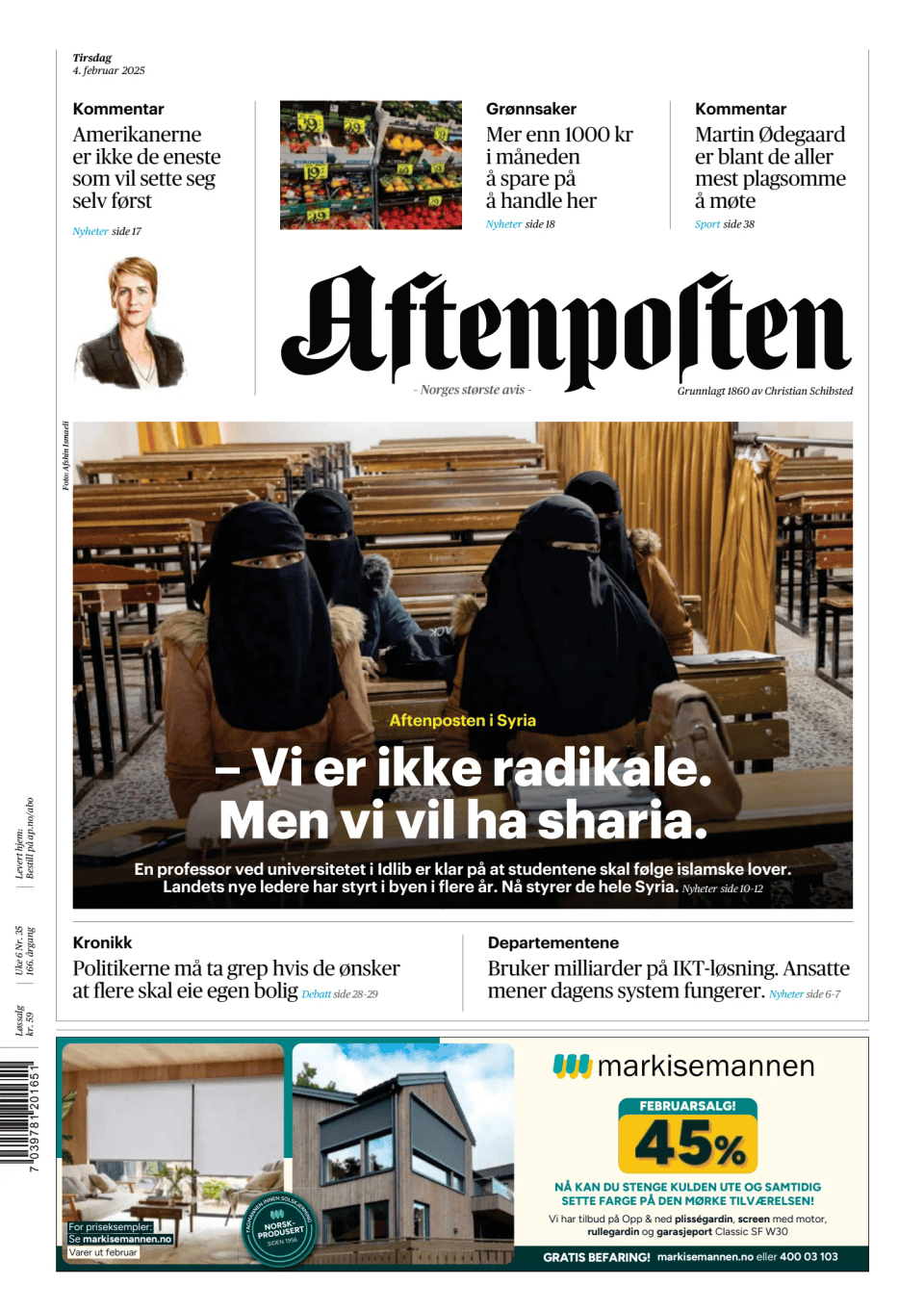 Prima-pagina-Aftenposten-oggi-edizione-di-oggi-20250204