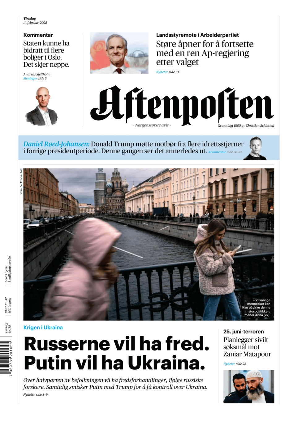 Prima-pagina-Aftenposten-oggi-edizione-di-oggi-20250211