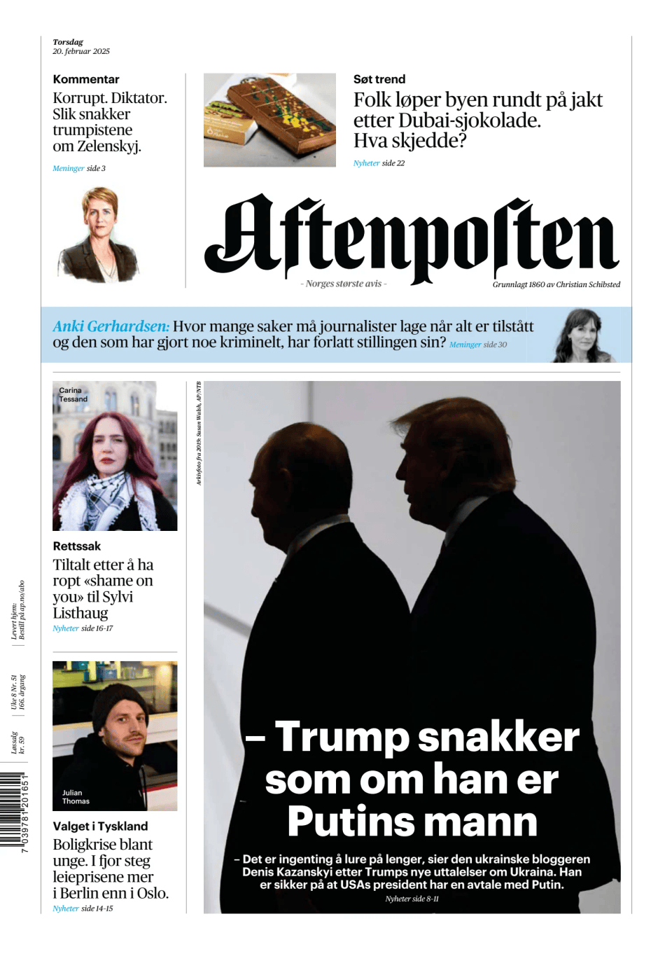 Prima-pagina-Aftenposten-oggi-edizione-di-oggi-20250220