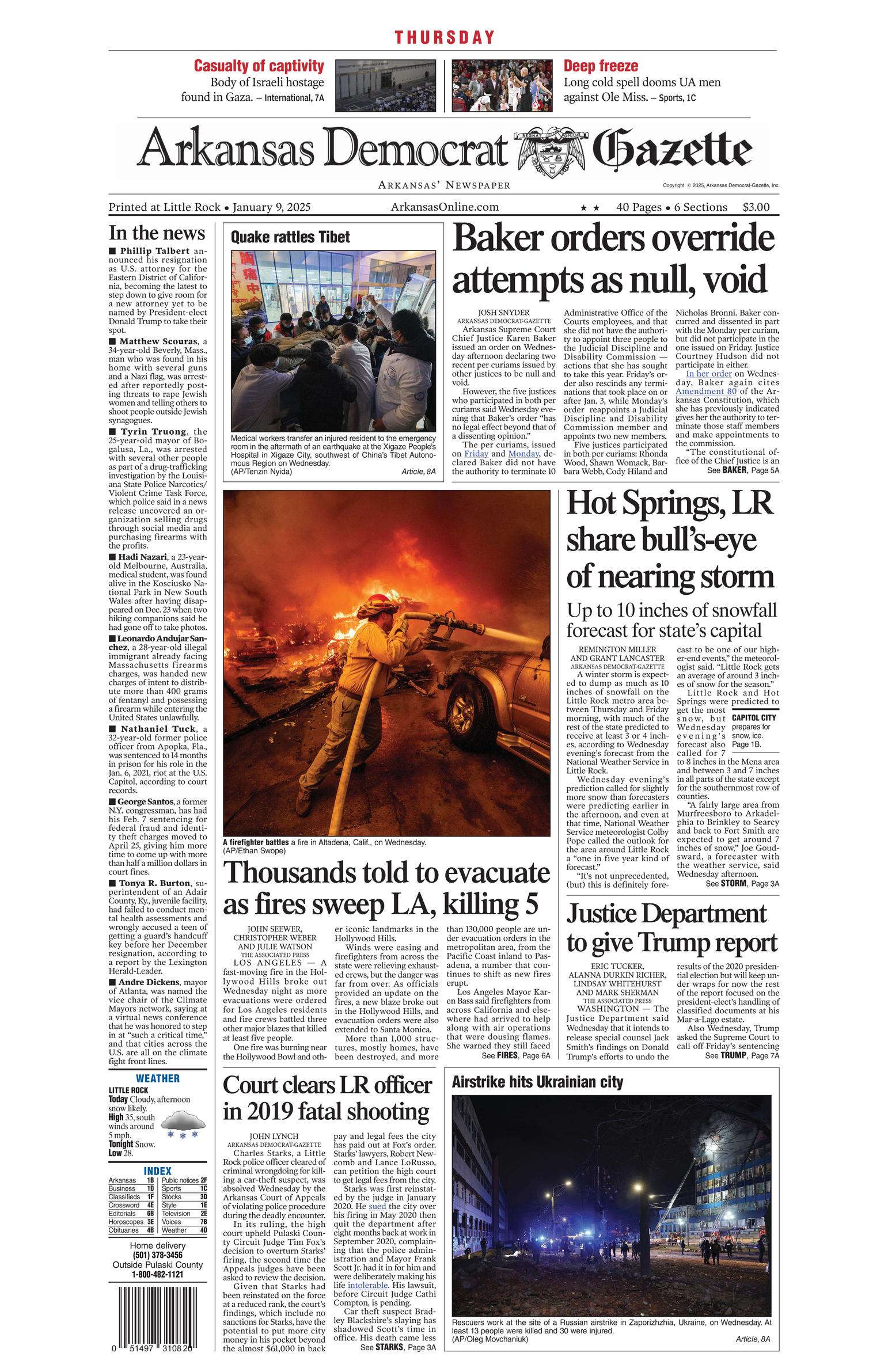 Prima-pagina-Arkansas-Democrat-Gazette-oggi-edizione-di-oggi-20250109