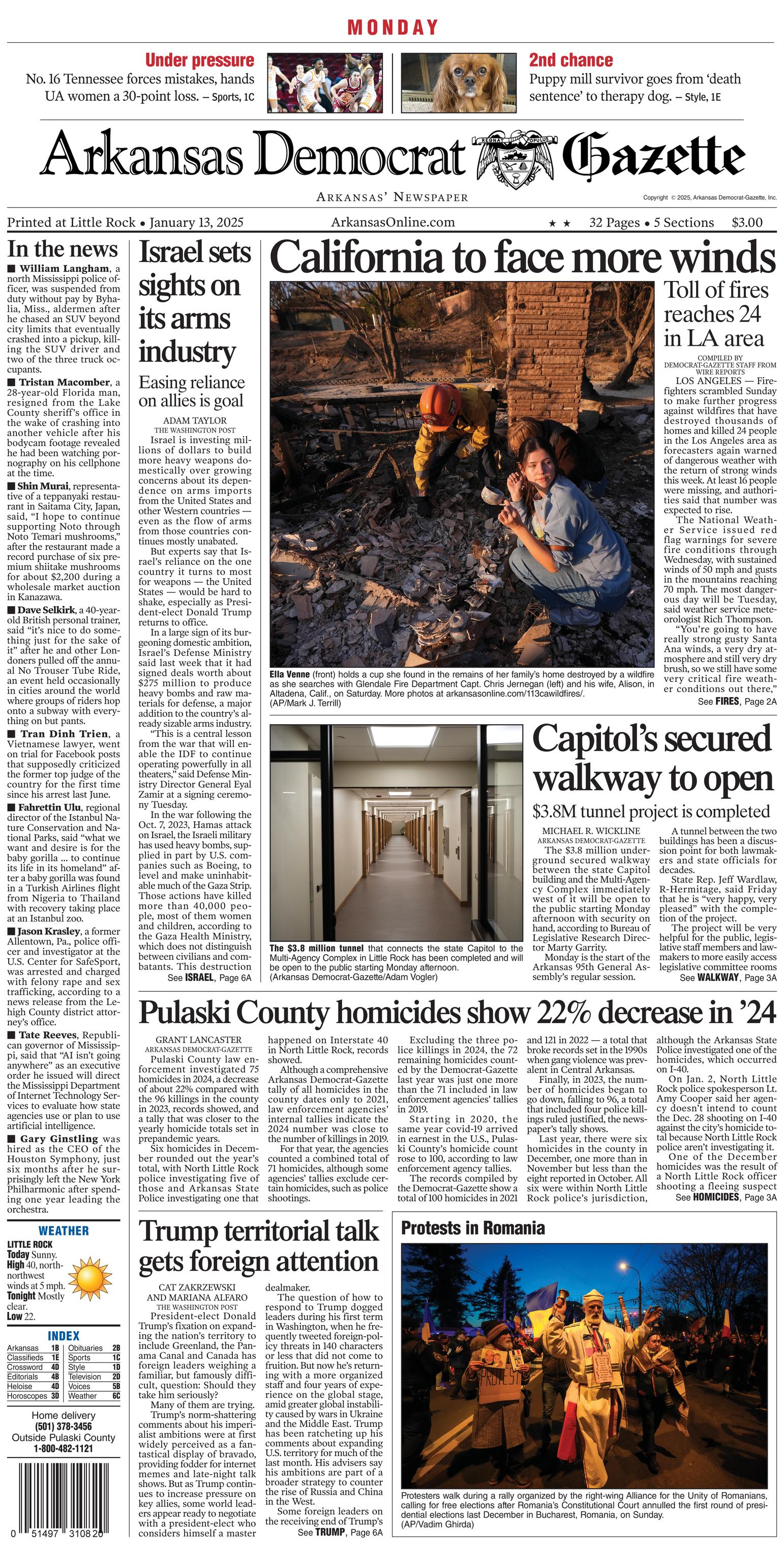 Prima-pagina-Arkansas-Democrat-Gazette-oggi-edizione-di-oggi-20250113