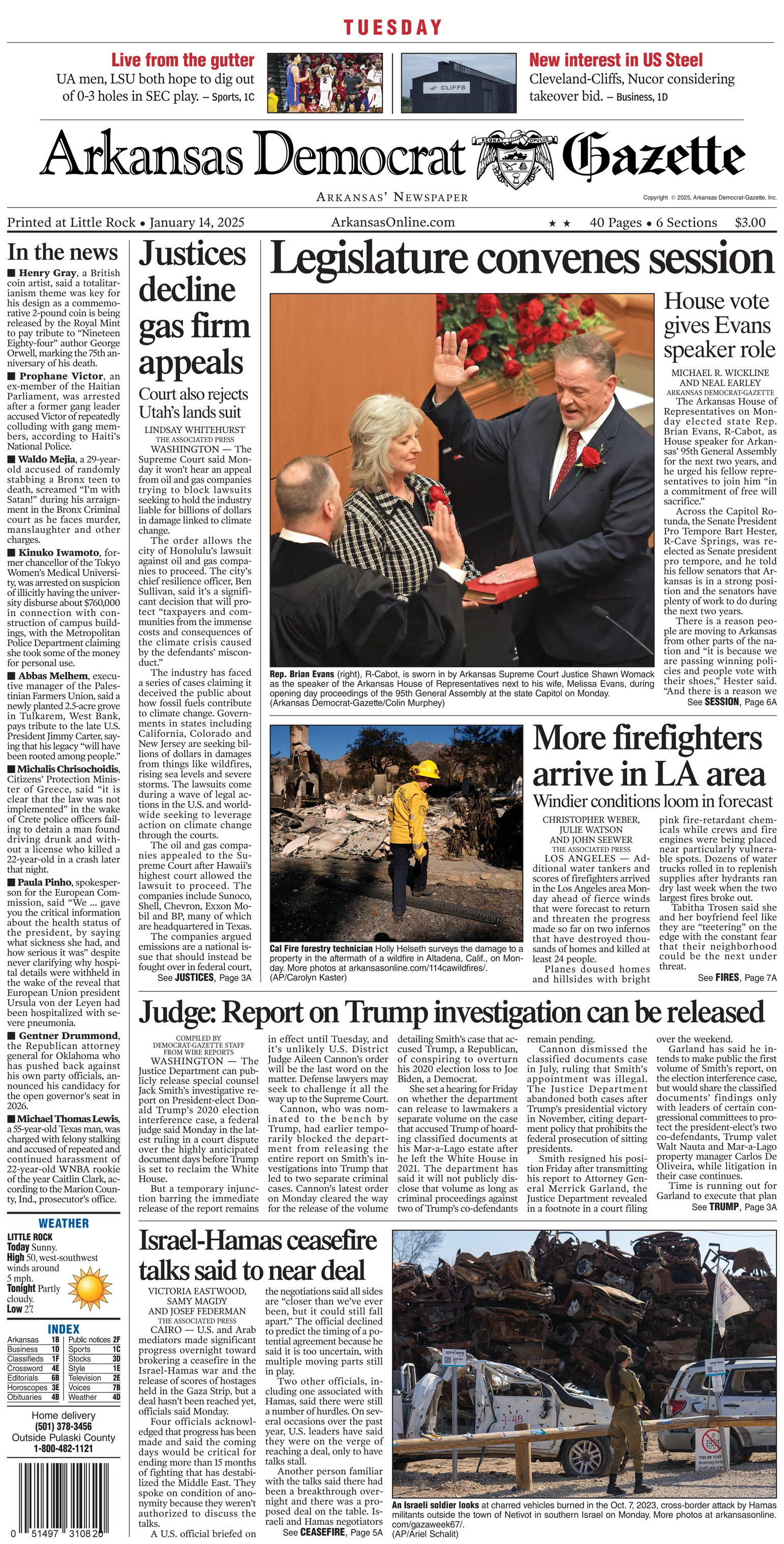 Prima-pagina-Arkansas-Democrat-Gazette-oggi-edizione-di-oggi-20250114