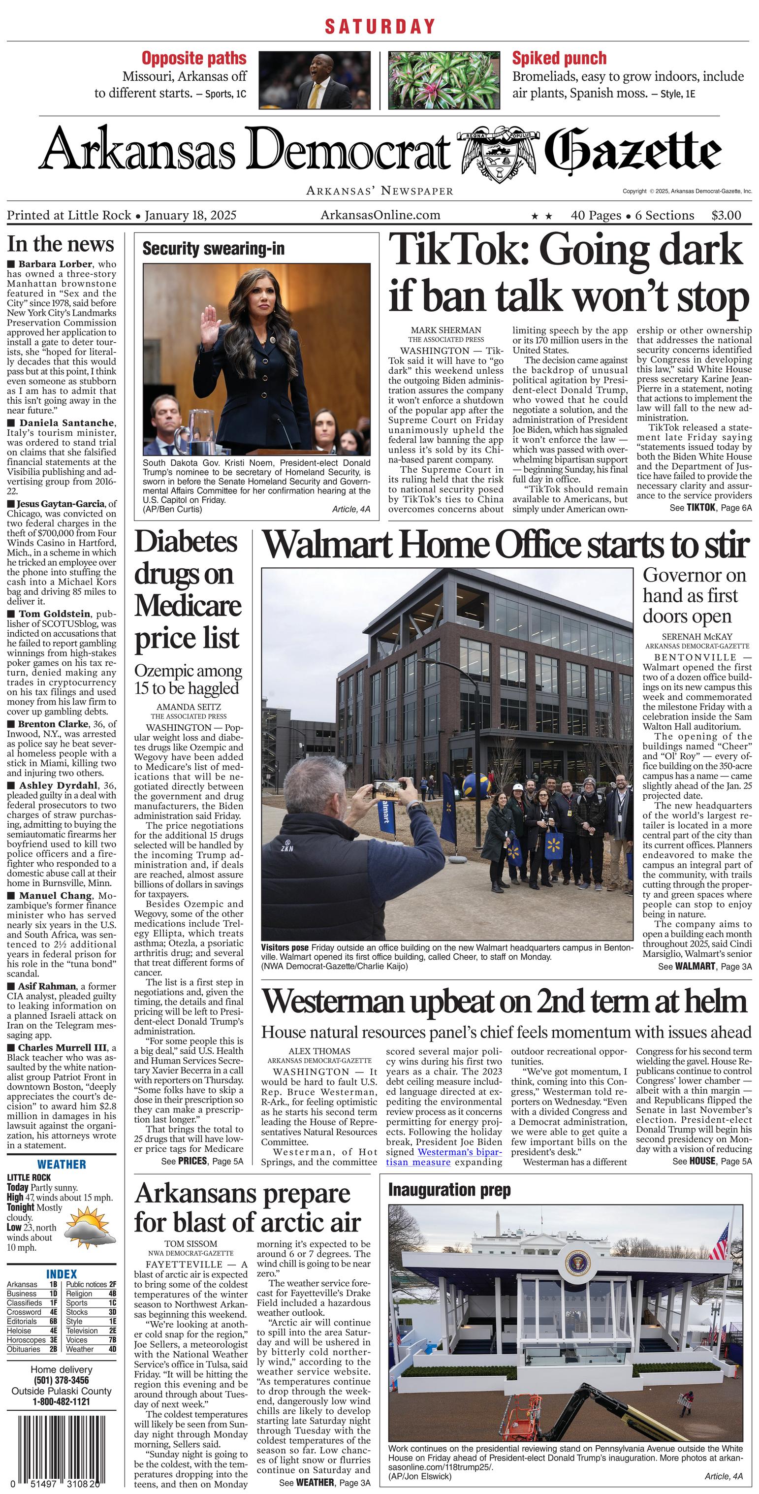 Prima-pagina-Arkansas-Democrat-Gazette-oggi-edizione-di-oggi-20250118