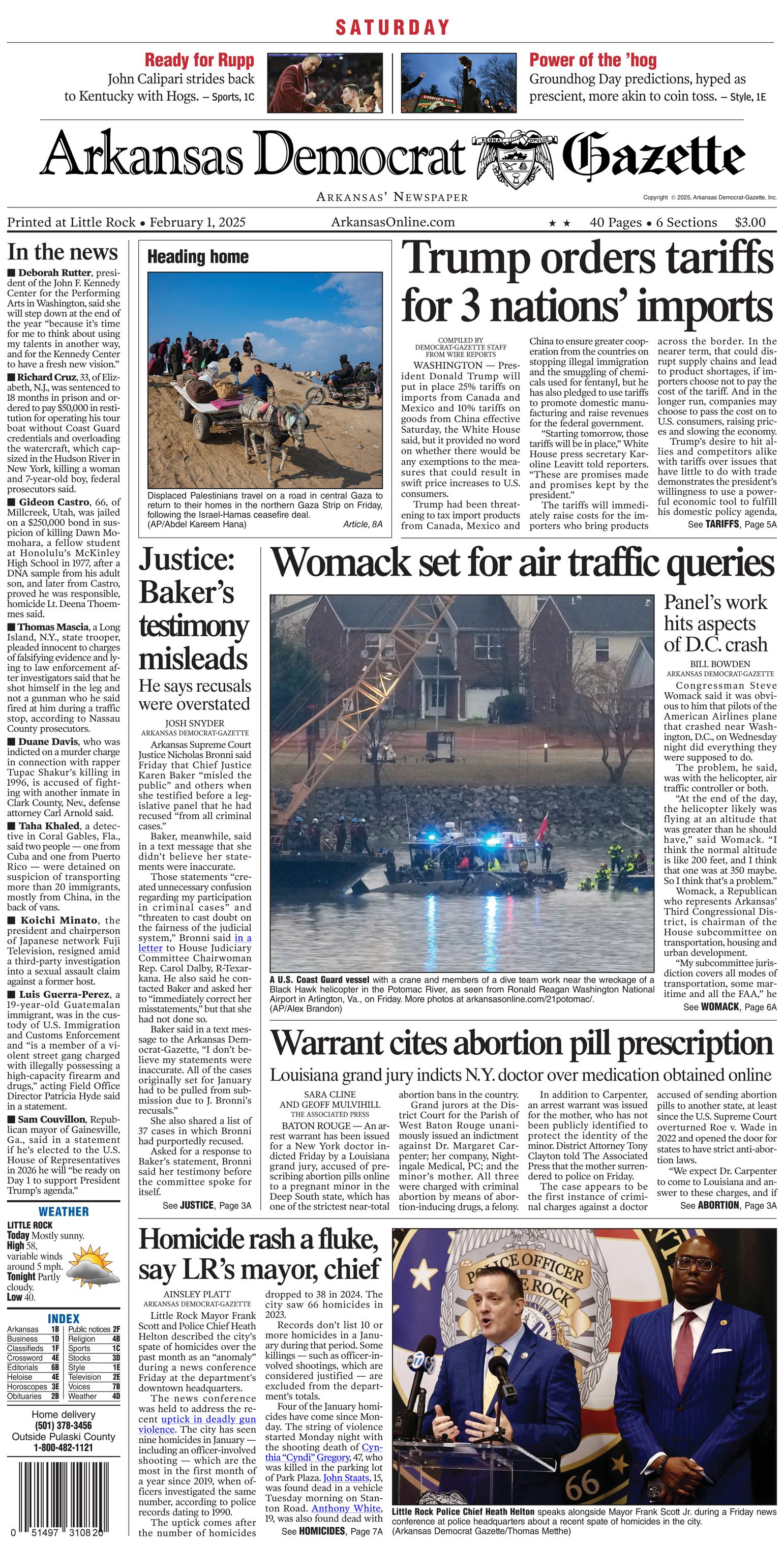 Prima-pagina-Arkansas-Democrat-Gazette-oggi-edizione-di-oggi-20250201