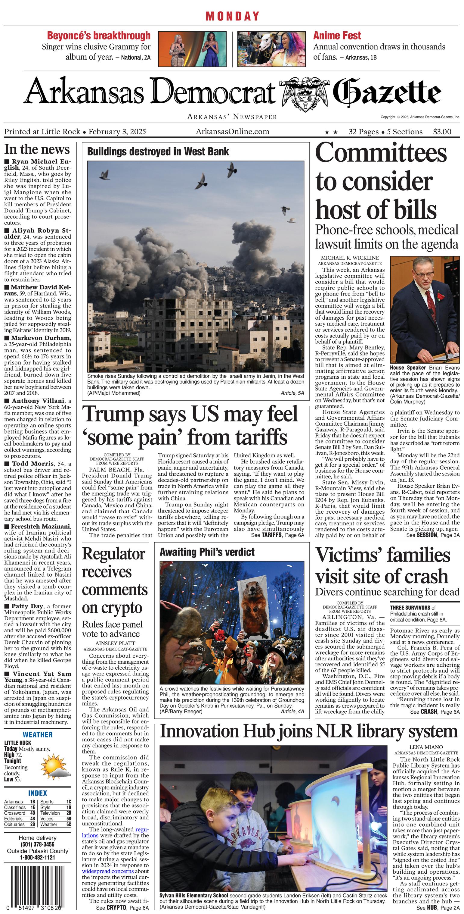 Prima-pagina-Arkansas-Democrat-Gazette-oggi-edizione-di-oggi-20250203