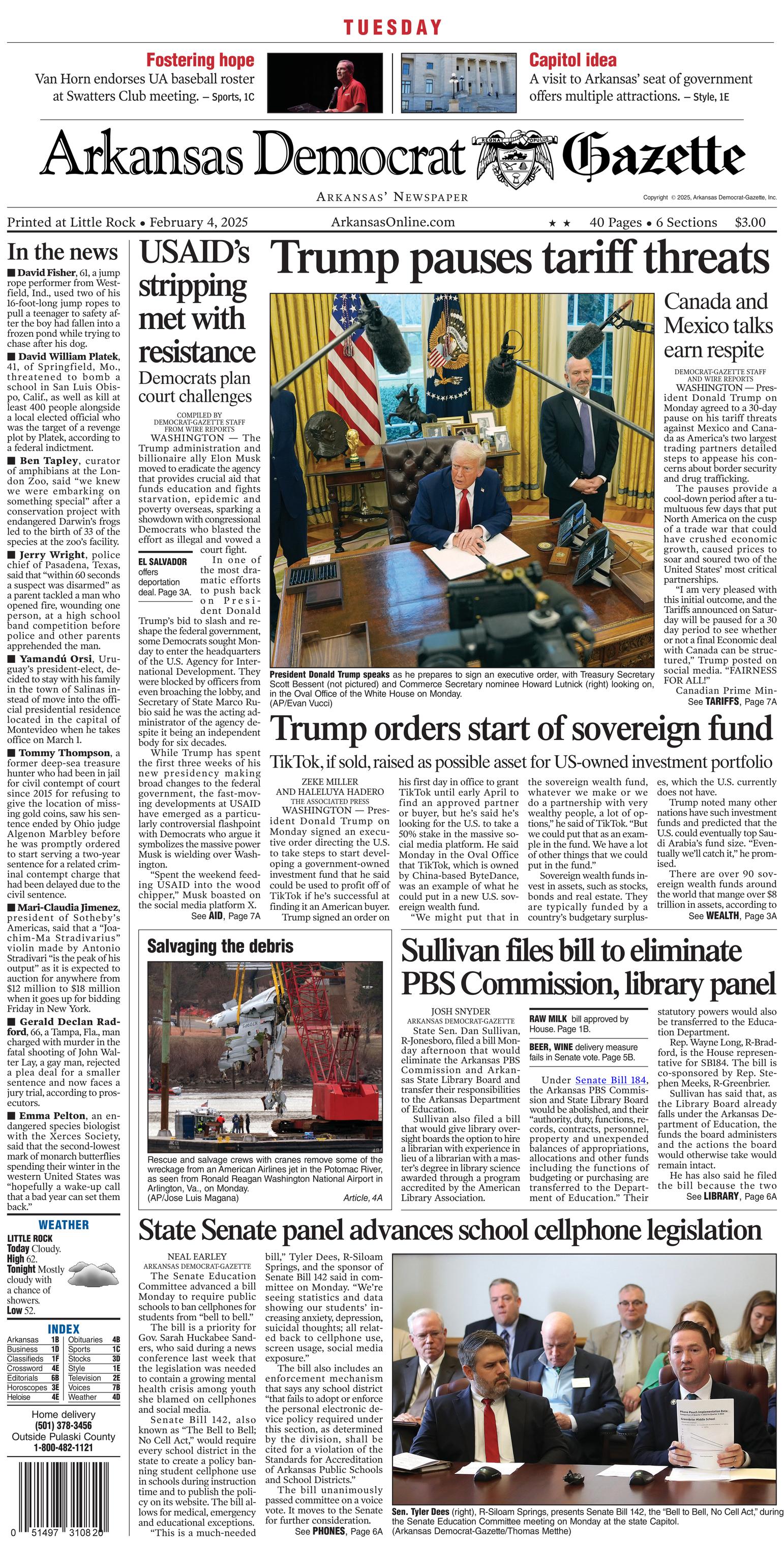 Prima-pagina-Arkansas-Democrat-Gazette-oggi-edizione-di-oggi-20250204