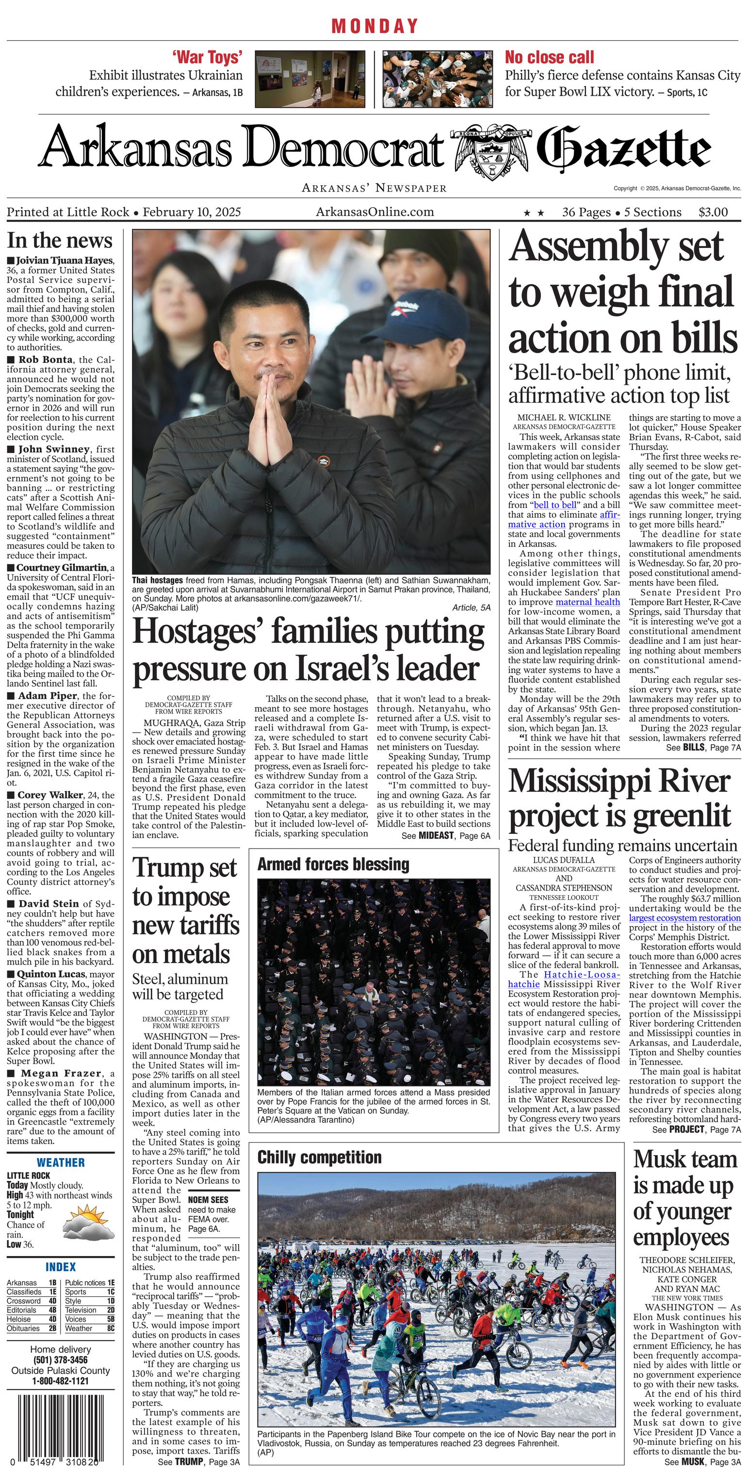 Prima-pagina-Arkansas-Democrat-Gazette-oggi-edizione-di-oggi-20250210