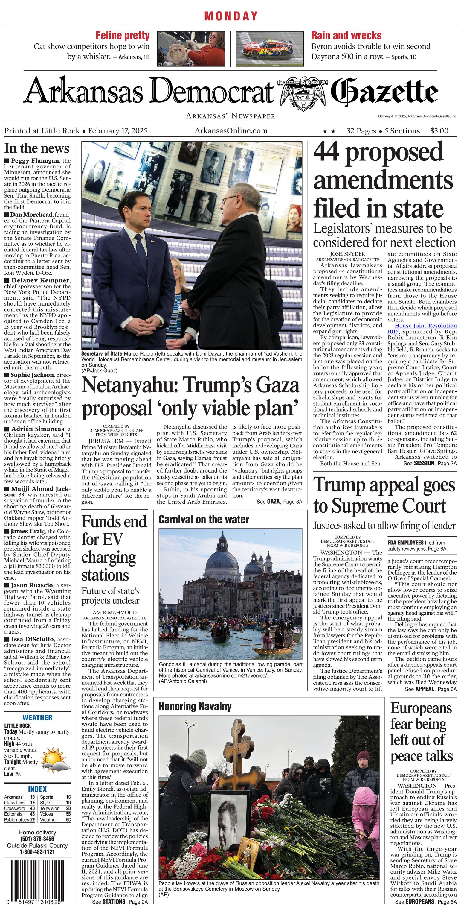 Prima-pagina-Arkansas-Democrat-Gazette-oggi-edizione-di-oggi-20250217