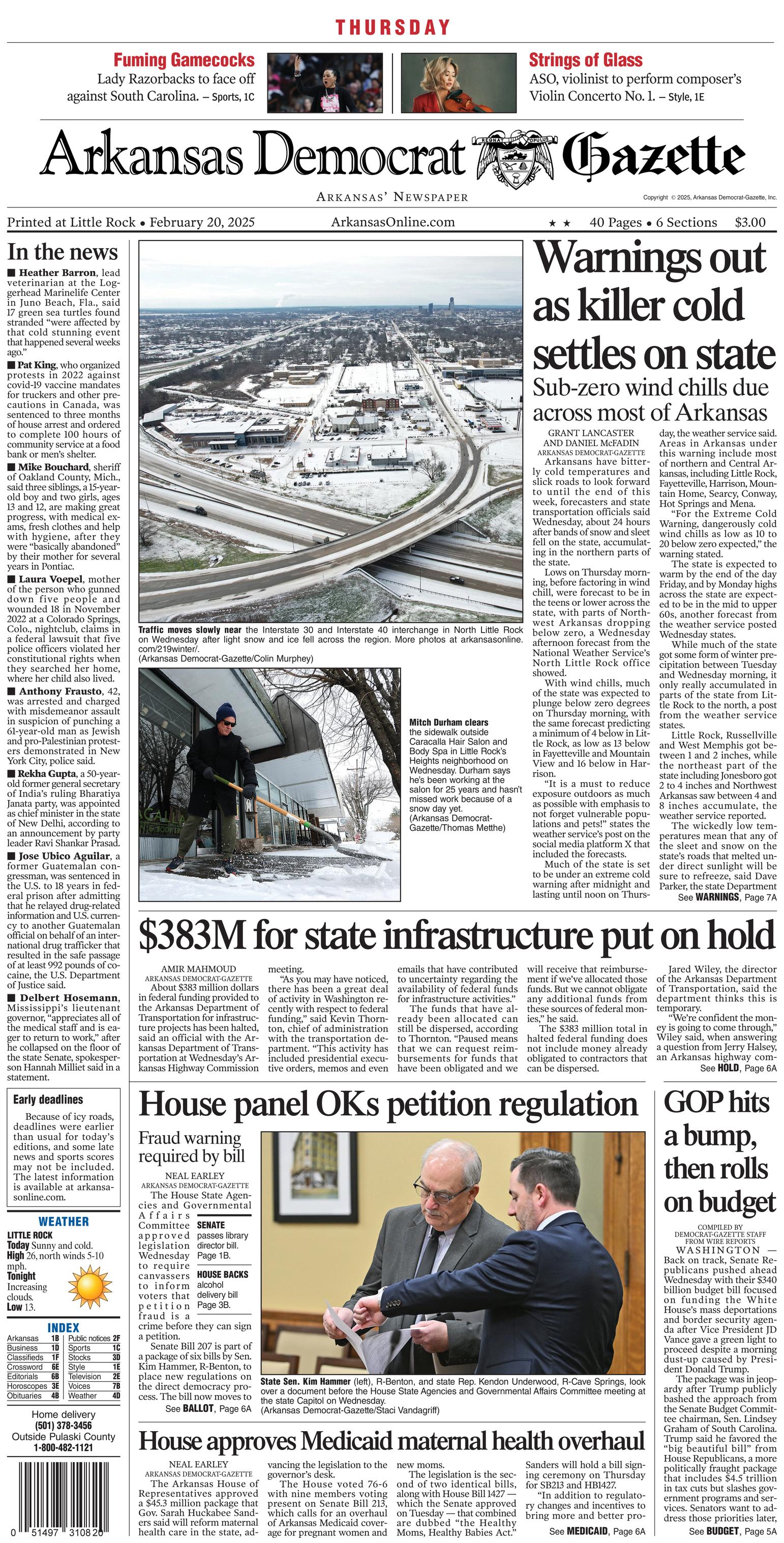 Prima-pagina-Arkansas-Democrat-Gazette-oggi-edizione-di-oggi-20250220