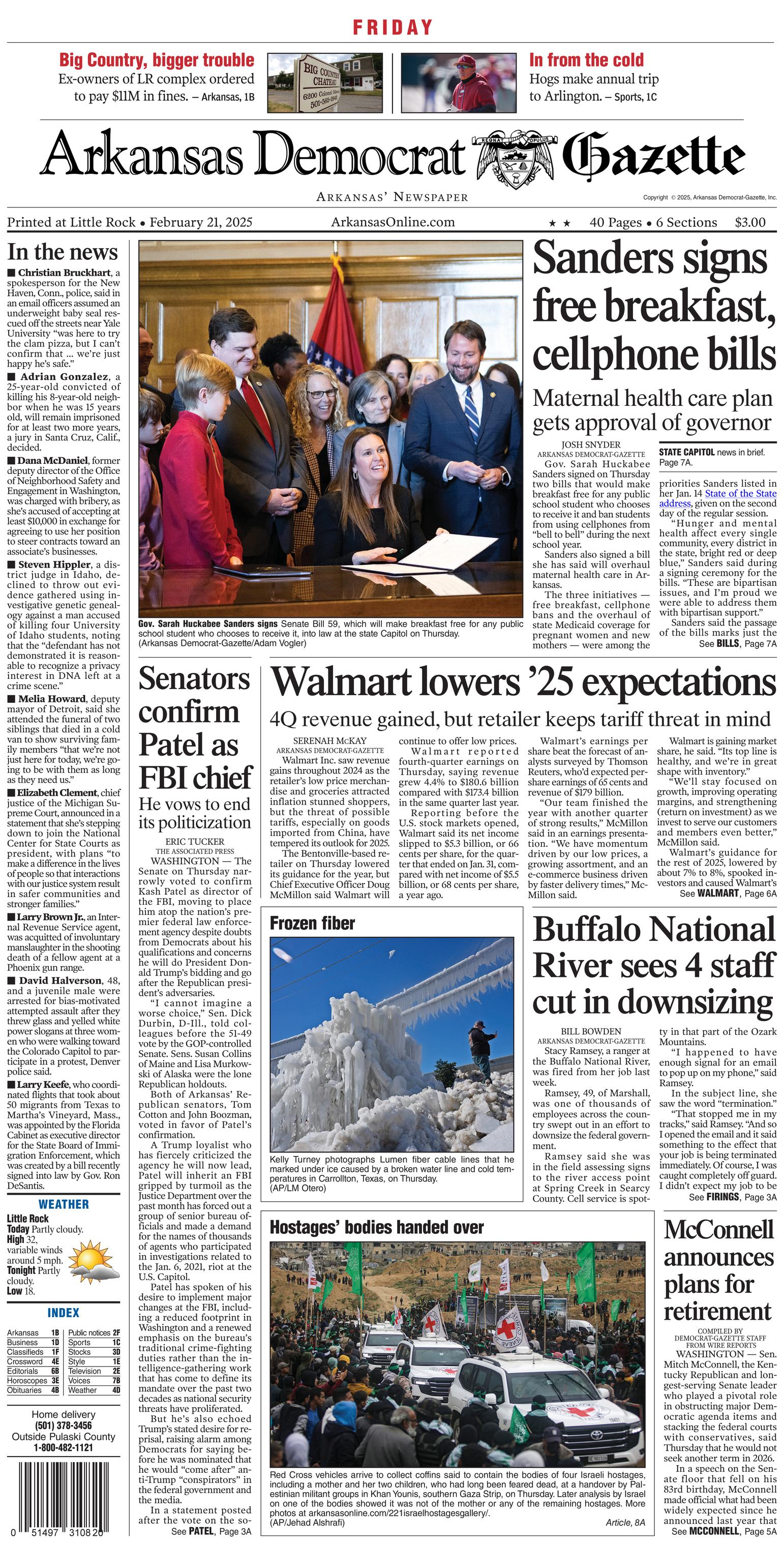 Prima-pagina-Arkansas-Democrat-Gazette-oggi-edizione-di-oggi-20250221