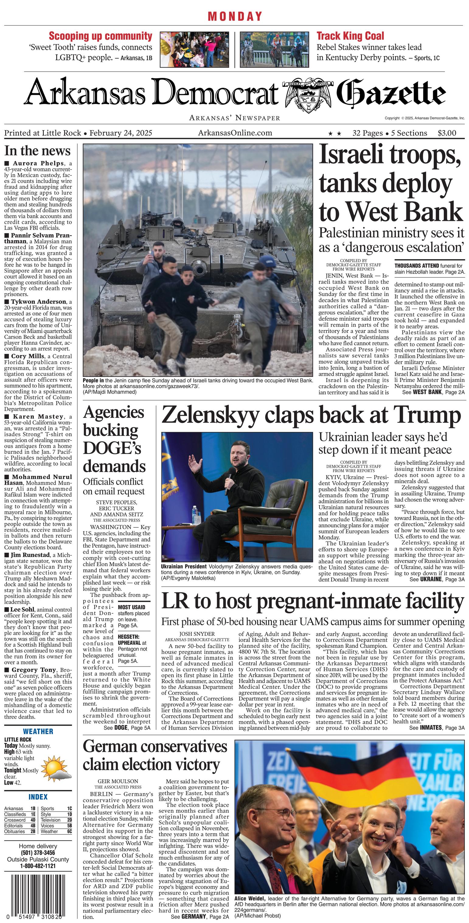 Prima-pagina-Arkansas-Democrat-Gazette-oggi-edizione-di-oggi-20250224