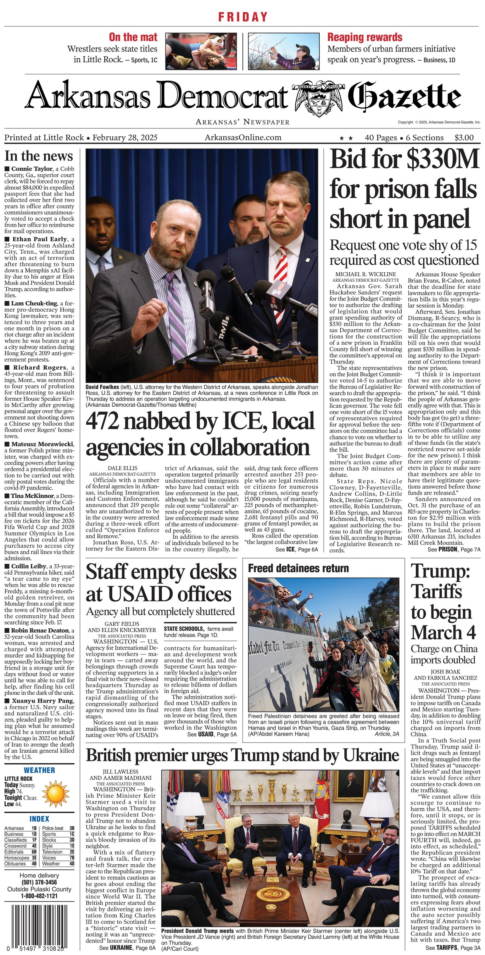 Prima-pagina-Arkansas-Democrat-Gazette-oggi-edizione-di-oggi-20250228