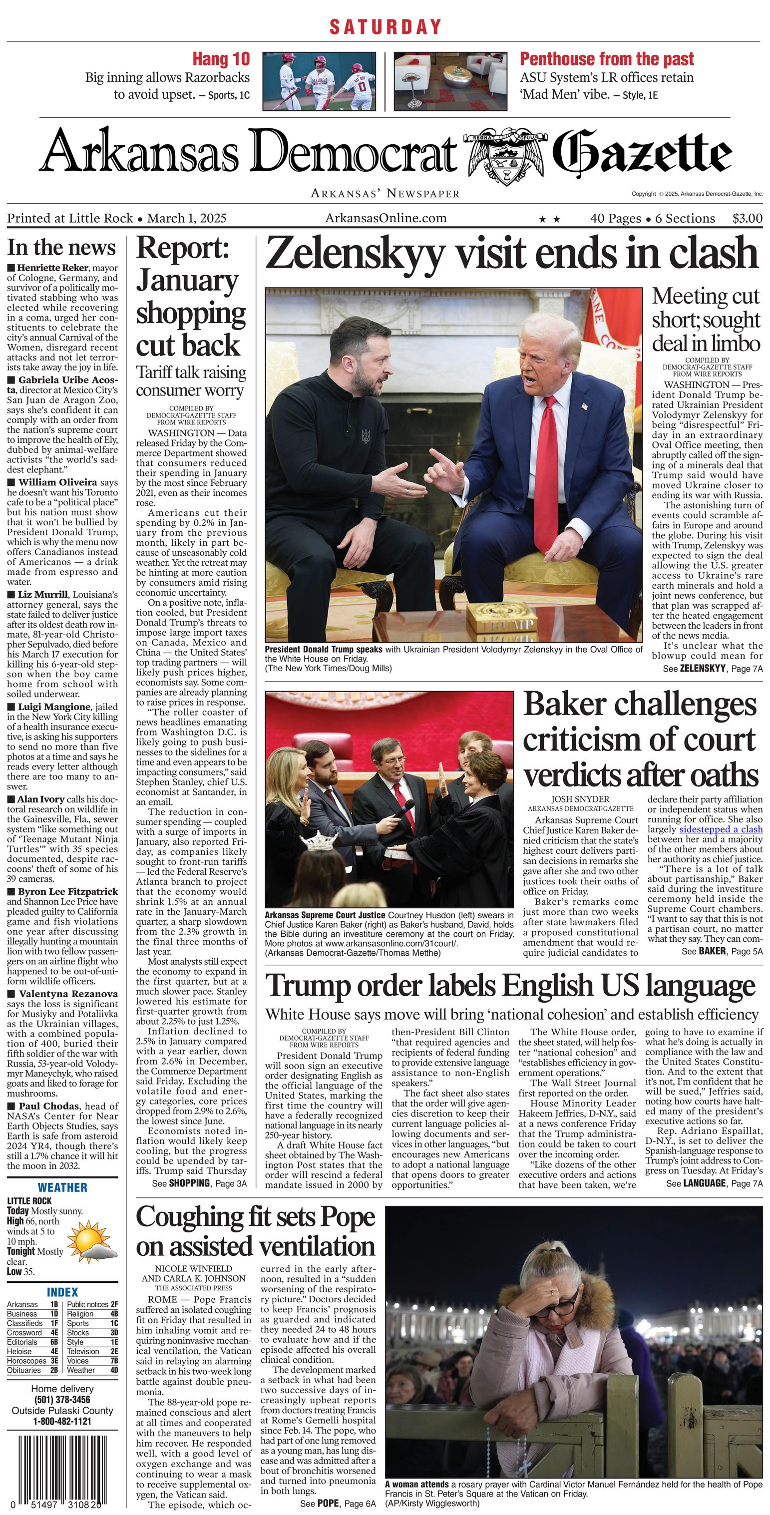 Prima-pagina-Arkansas-Democrat-Gazette-oggi-edizione-di-oggi-20250301