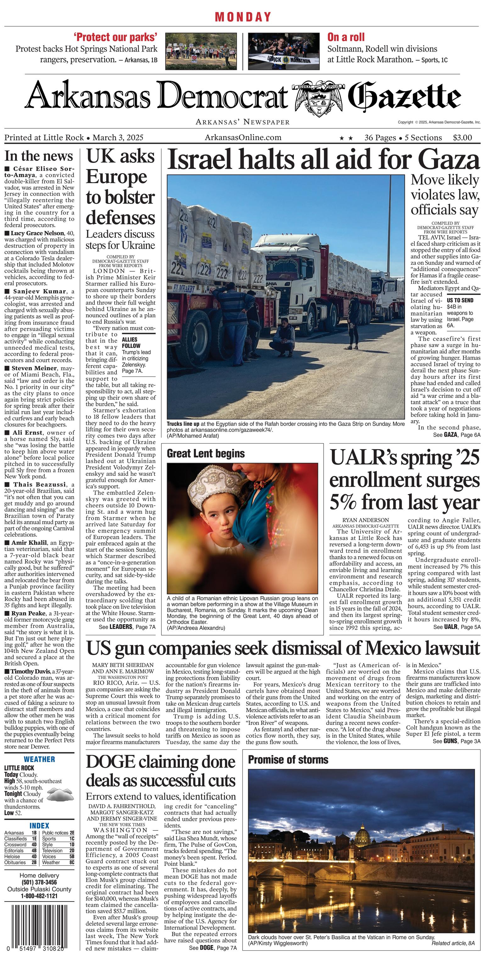 Prima-pagina-Arkansas-Democrat-Gazette-oggi-edizione-di-oggi-20250303