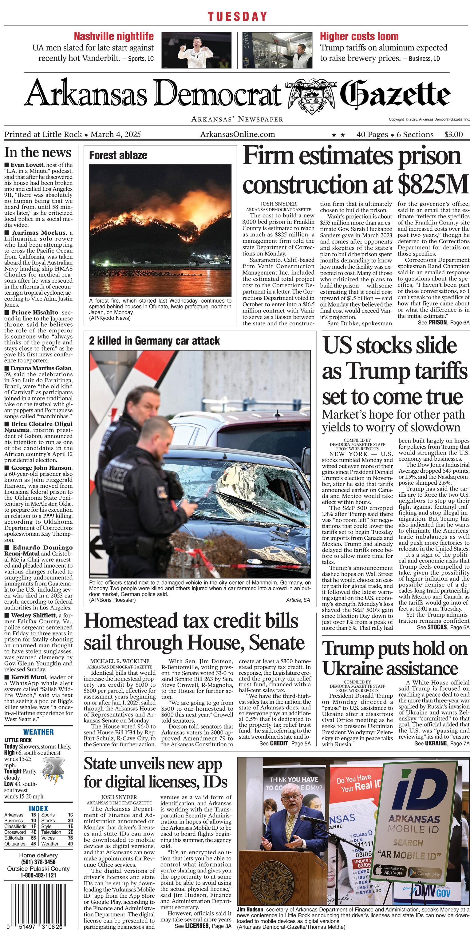 Prima-pagina-Arkansas-Democrat-Gazette-oggi-edizione-di-oggi-20250304