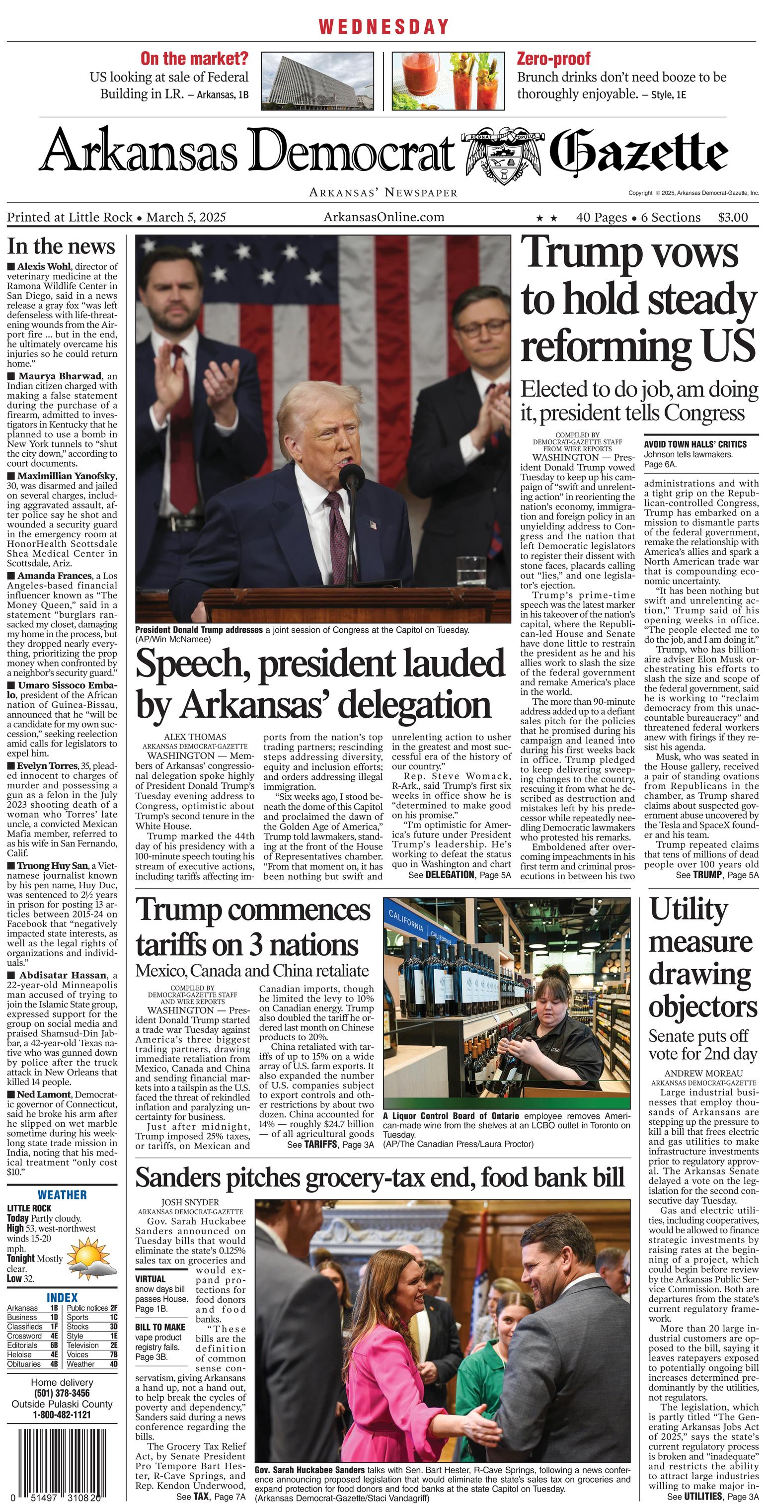 Prima-pagina-Arkansas-Democrat-Gazette-oggi-edizione-di-oggi-20250305