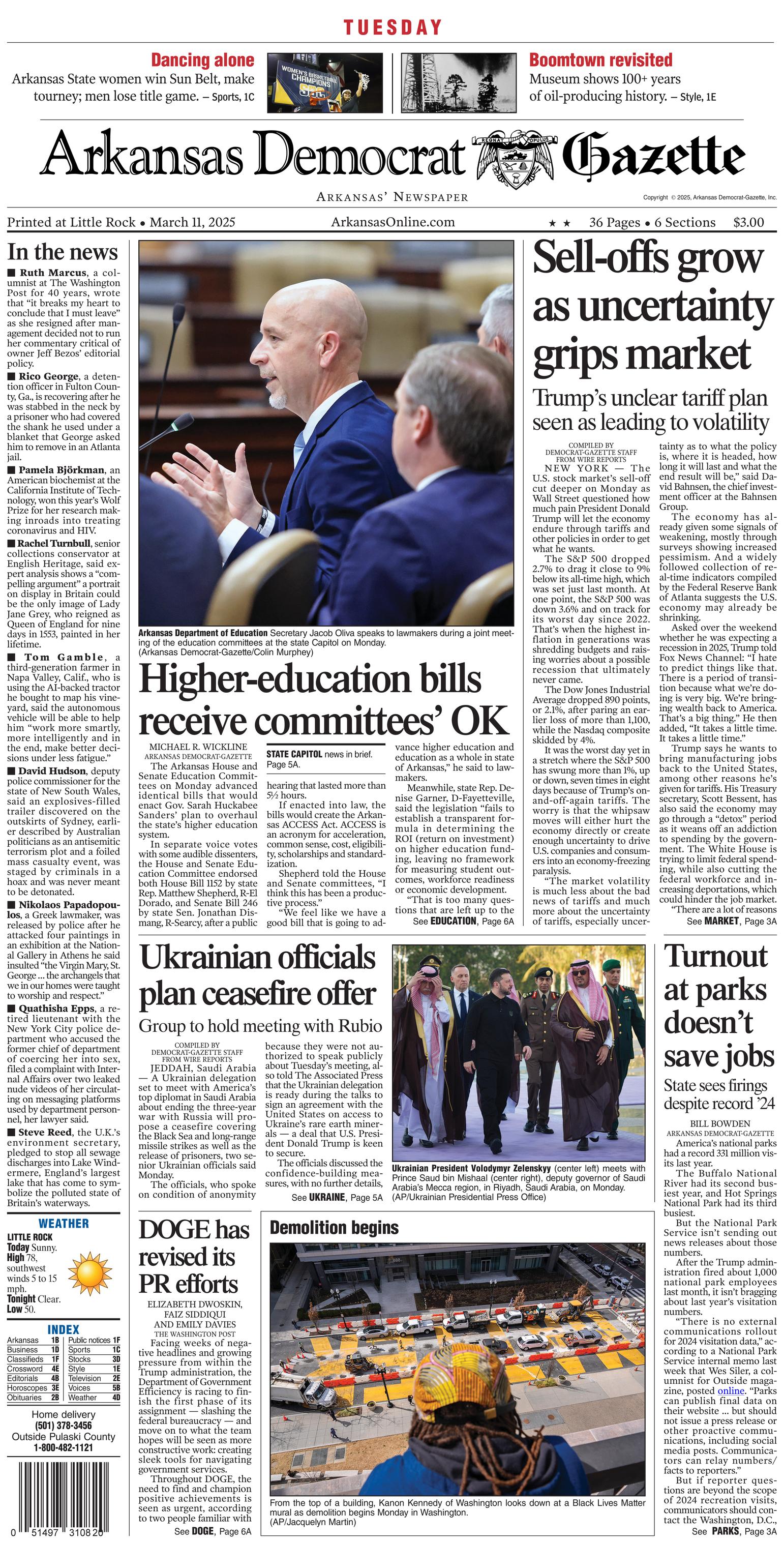 Prima-pagina-Arkansas-Democrat-Gazette-oggi-edizione-di-oggi-20250311