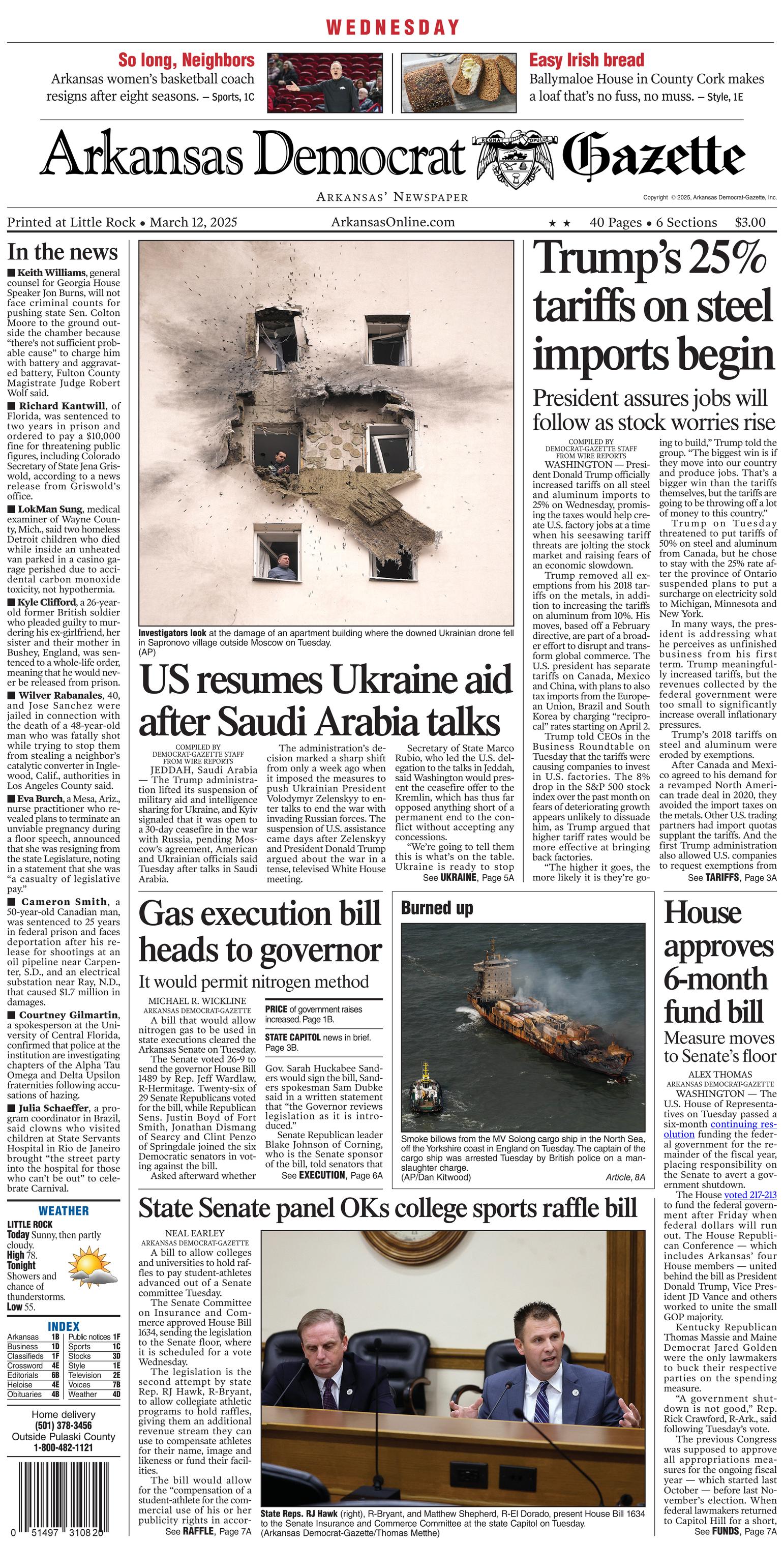 Prima-pagina-Arkansas-Democrat-Gazette-oggi-edizione-di-oggi-20250312