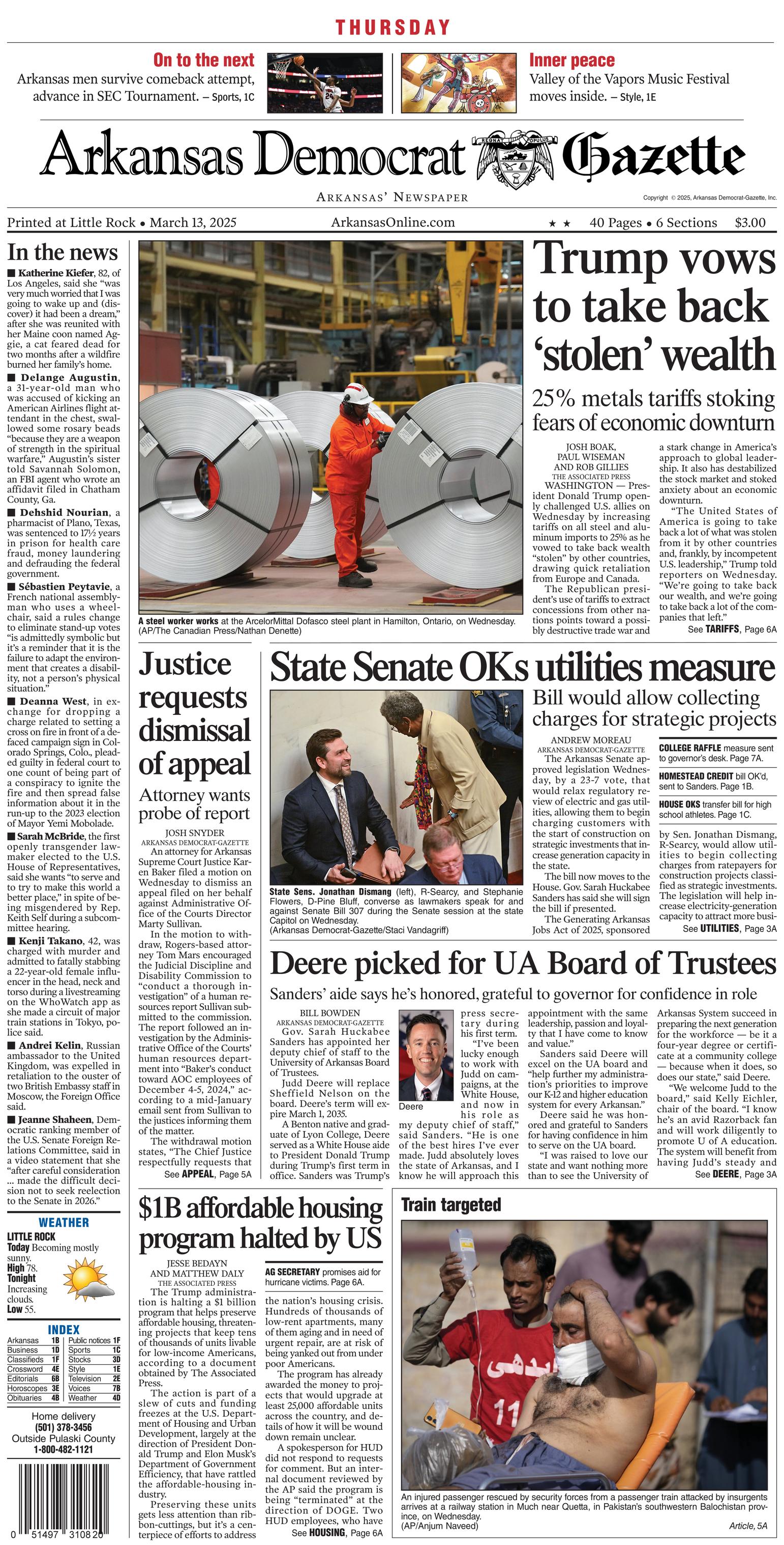 Prima-pagina-Arkansas-Democrat-Gazette-oggi-edizione-di-oggi-20250313