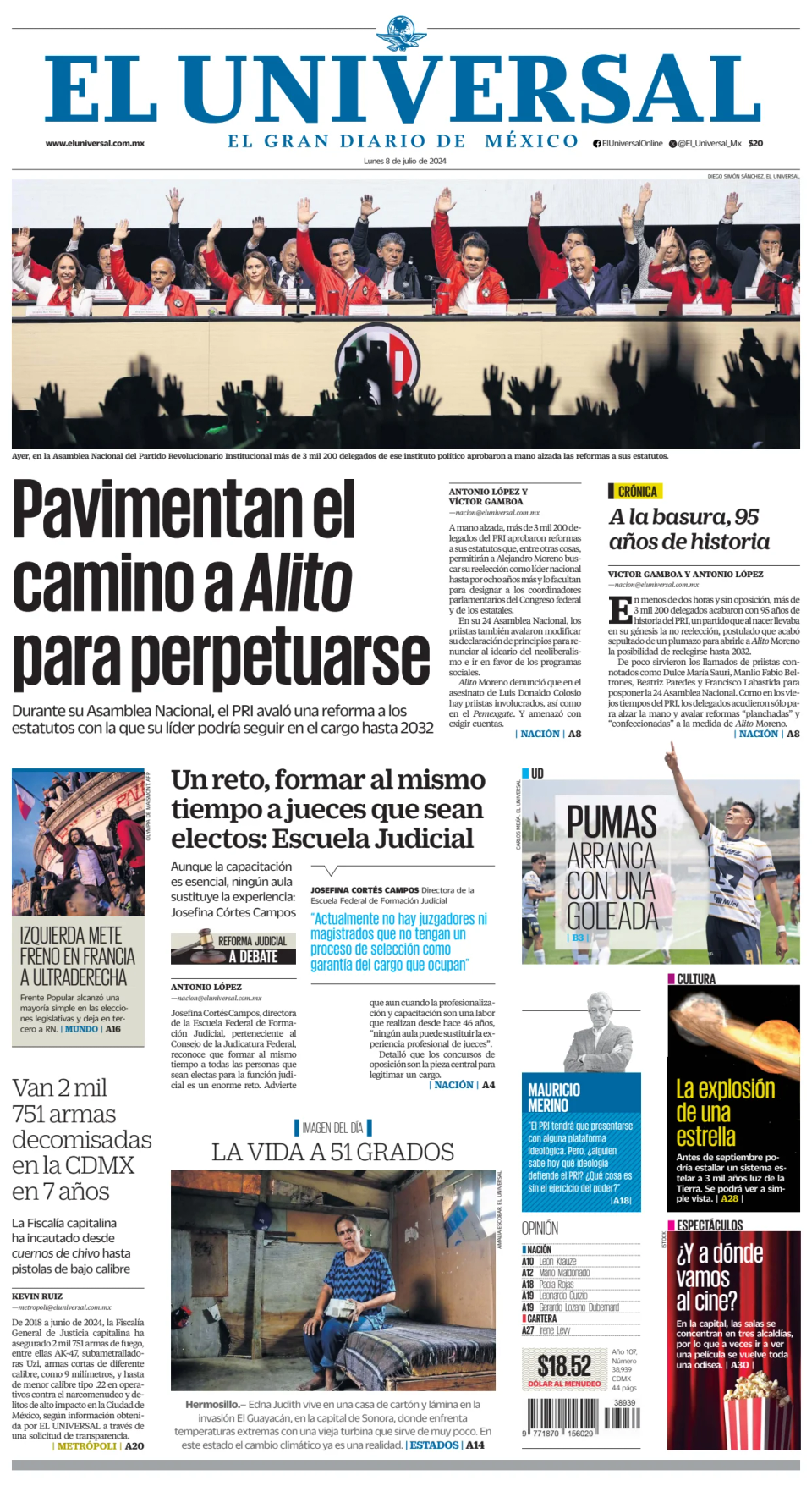 Prima-pagina-El-Universal-edizione-di-oggi-20240708