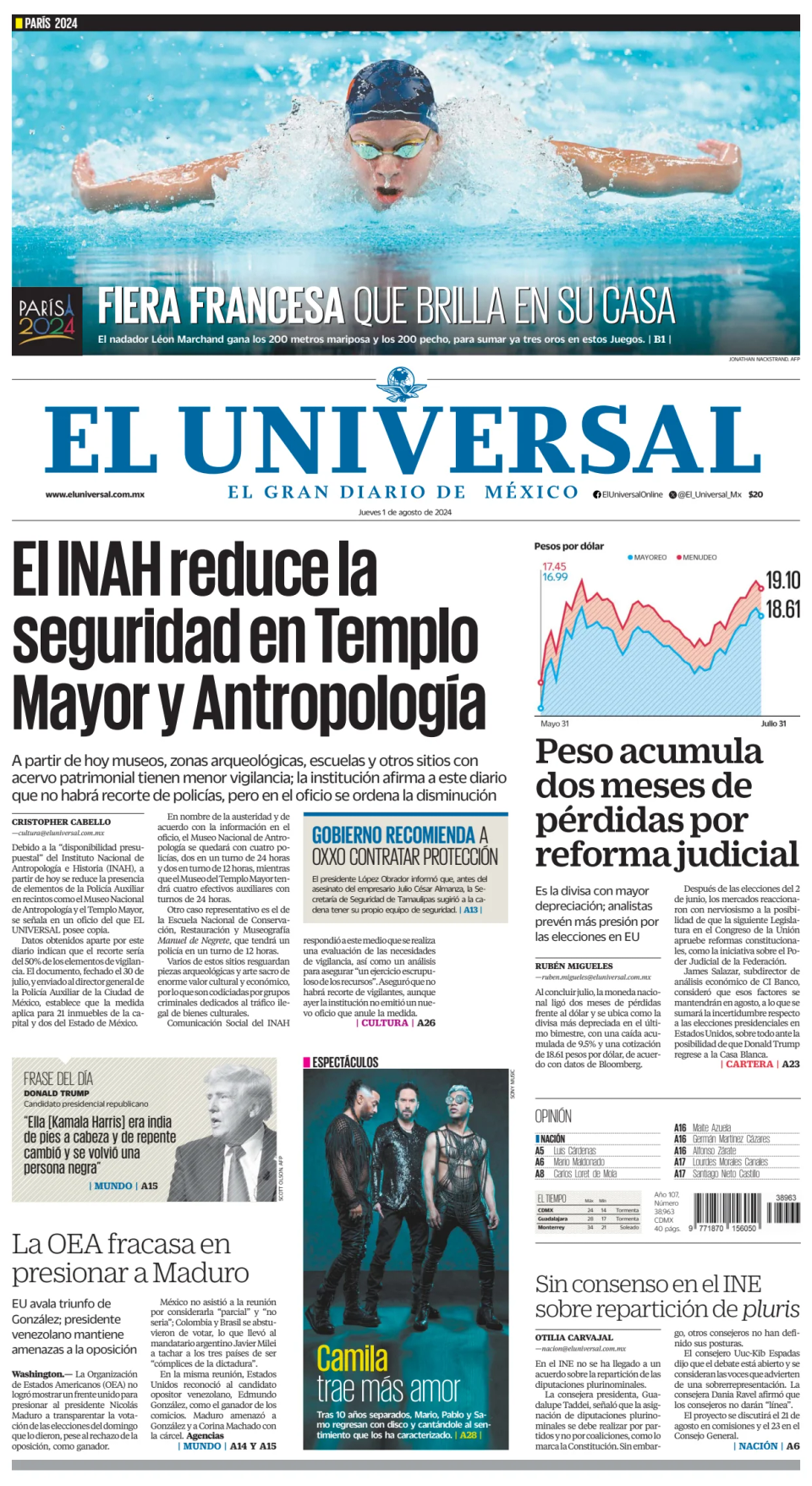 Prima-pagina-El-Universal-edizione-di-oggi-20240801