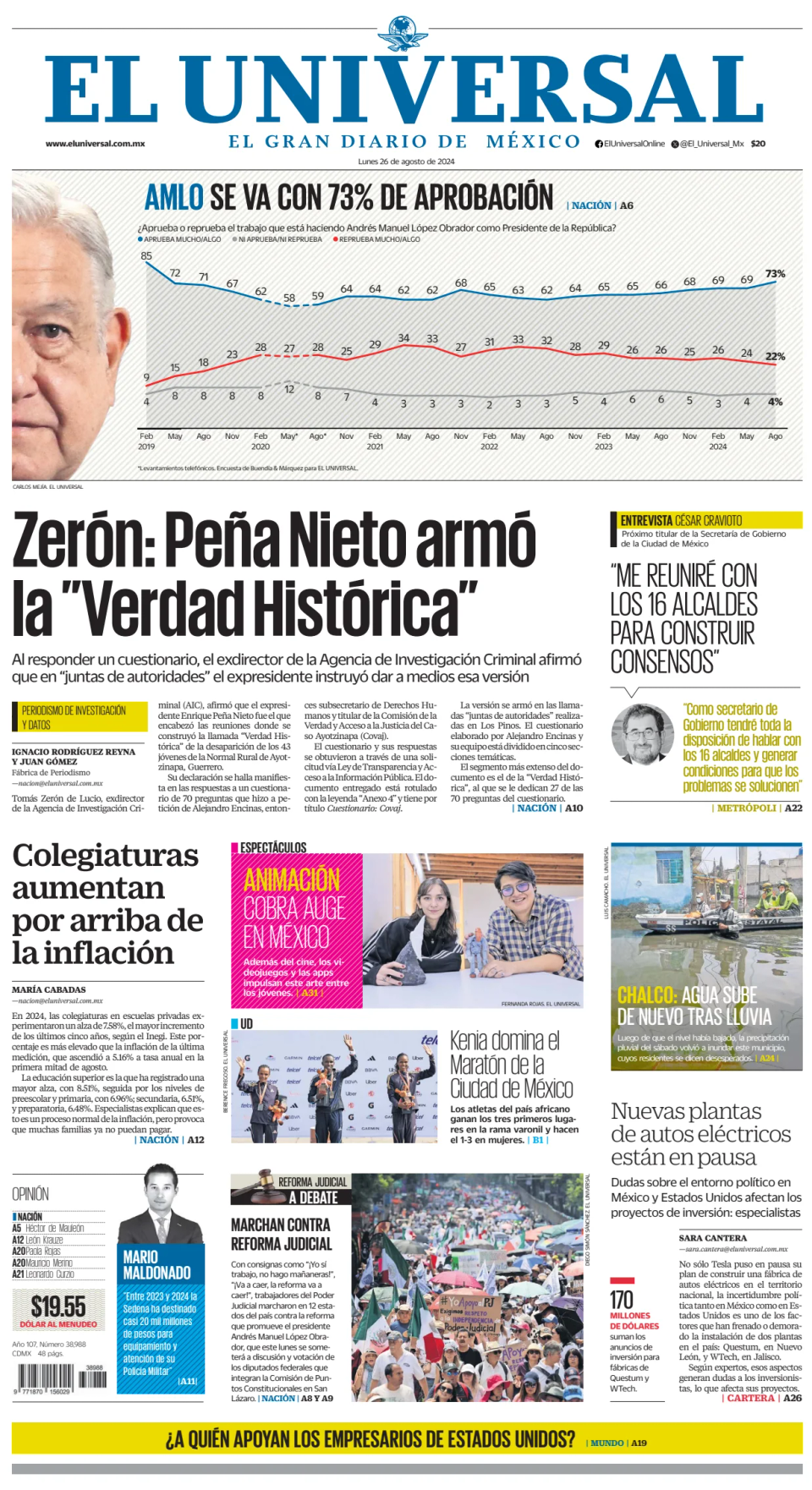 Prima-pagina-El-Universal-edizione-di-oggi-20240826