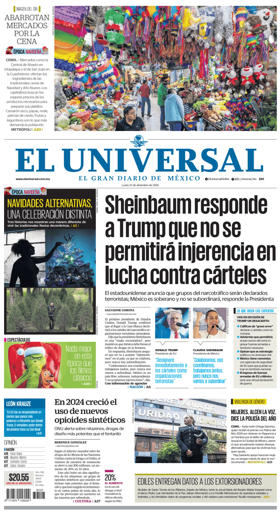 Prima-pagina-El-Universal-edizione-di-oggi-20241223