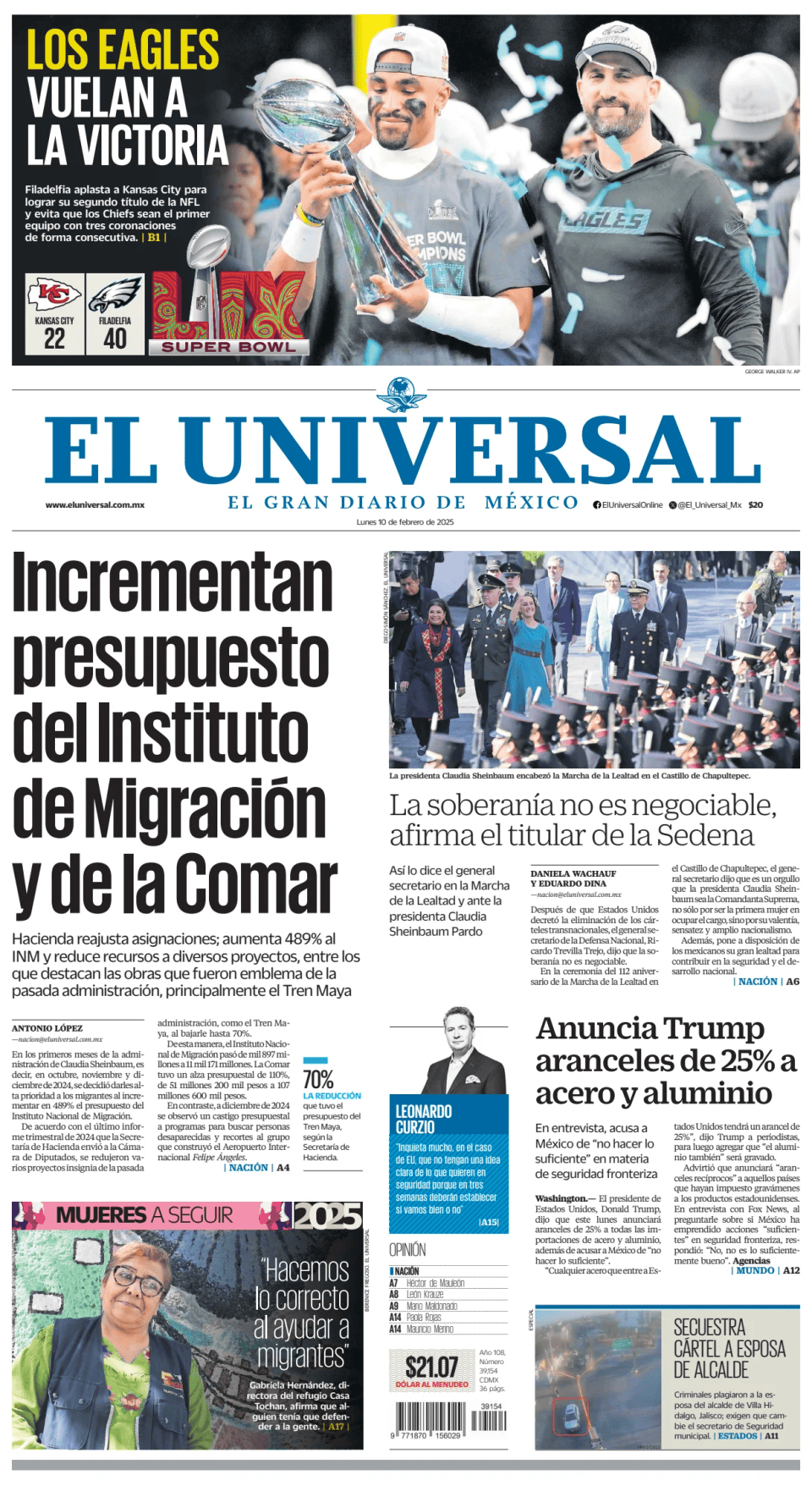 Prima-pagina-El-Universal-edizione-di-oggi-20250210