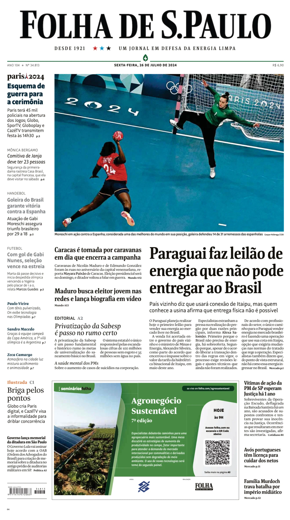 Prima-pagina-Folha-de-S-Paulo-oggi-edizione-di-oggi-20240726