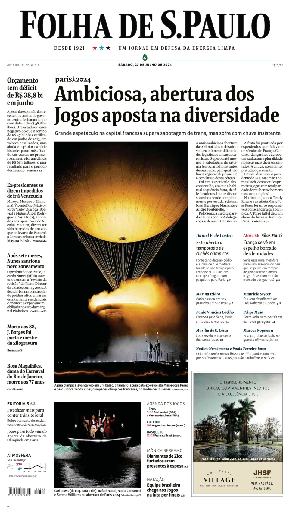 Prima-pagina-Folha-de-S-Paulo-oggi-edizione-di-oggi-20240727