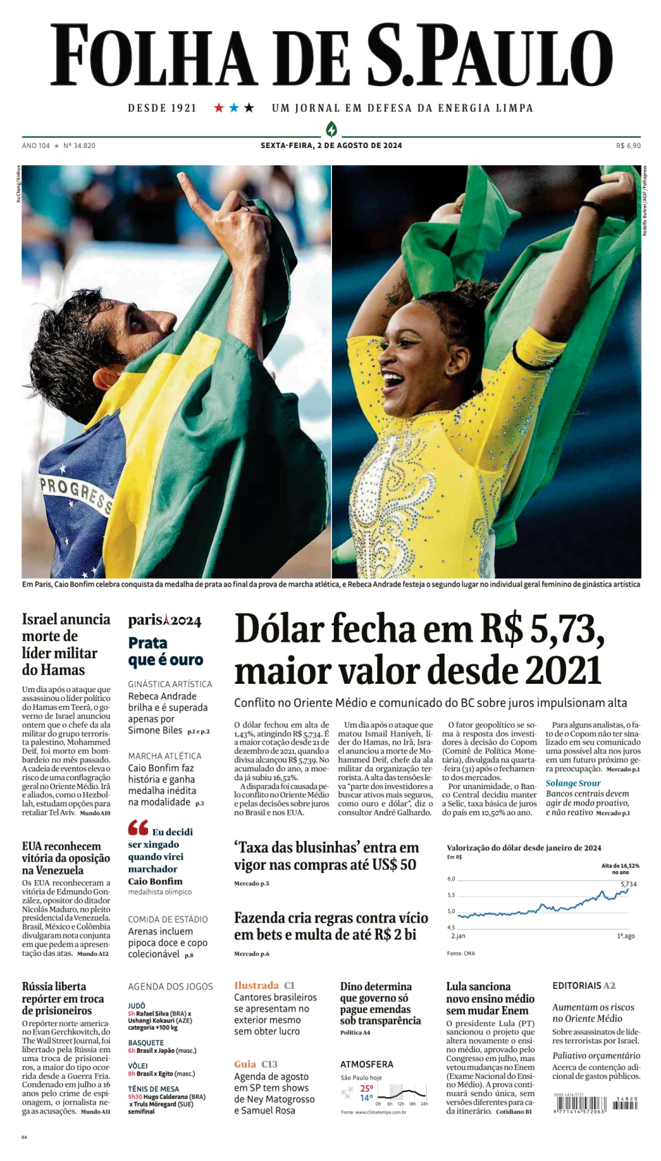 Prima-pagina-Folha-de-S-Paulo-oggi-edizione-di-oggi-20240802