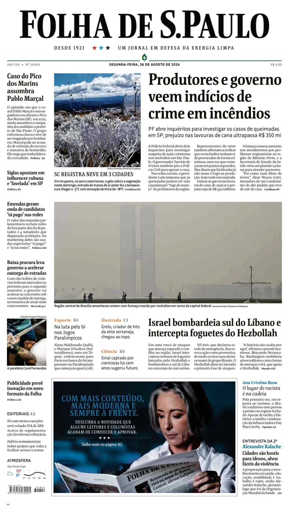 Prima-pagina-Folha-de-S-Paulo-oggi-edizione-di-oggi-20240826