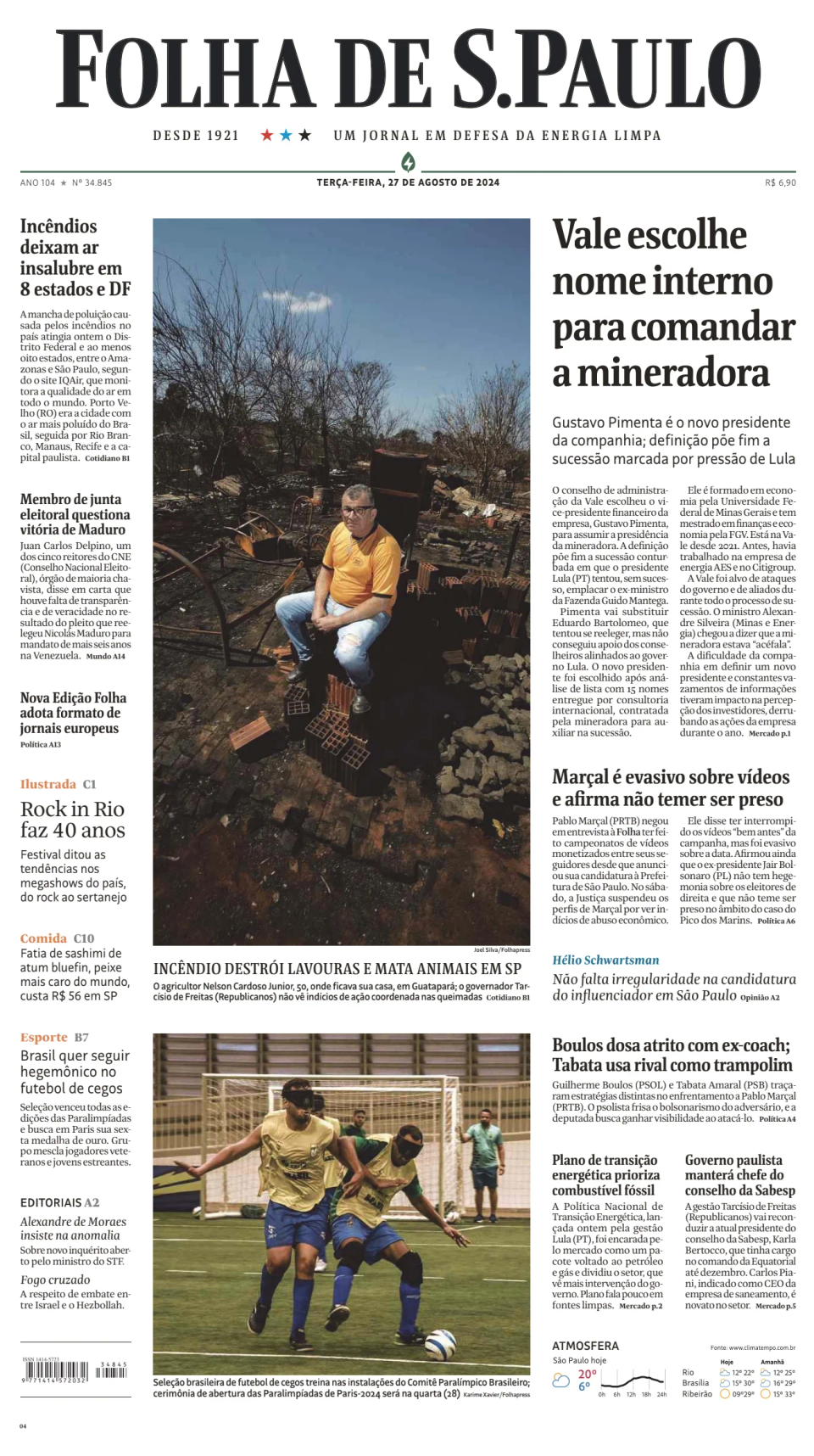 Prima-pagina-Folha-de-S-Paulo-oggi-edizione-di-oggi-20240827