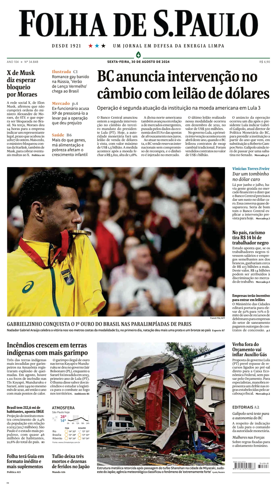 Prima-pagina-Folha-de-S-Paulo-oggi-edizione-di-oggi-20240830