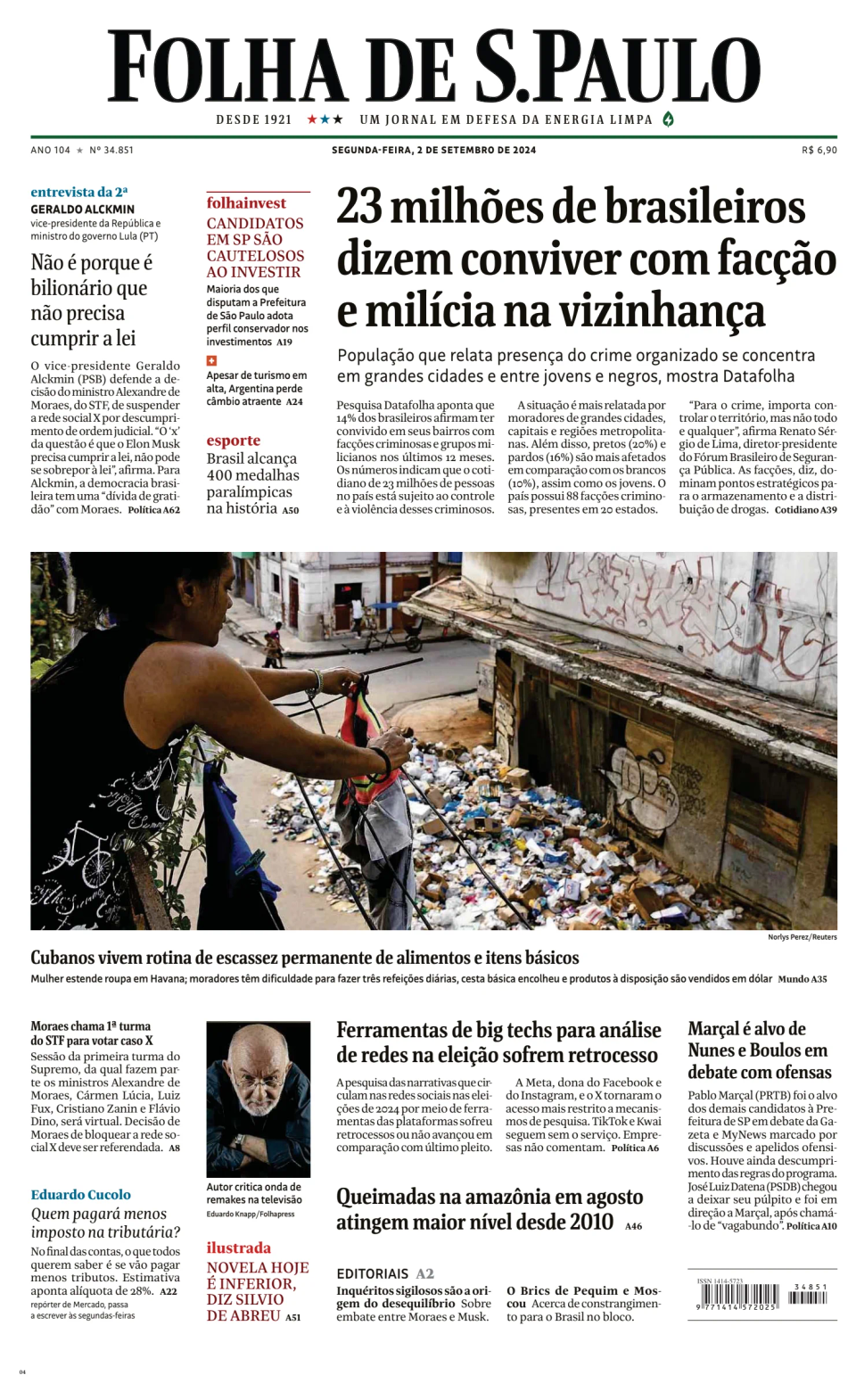 Prima-pagina-Folha-de-S-Paulo-oggi-edizione-di-oggi-20240902