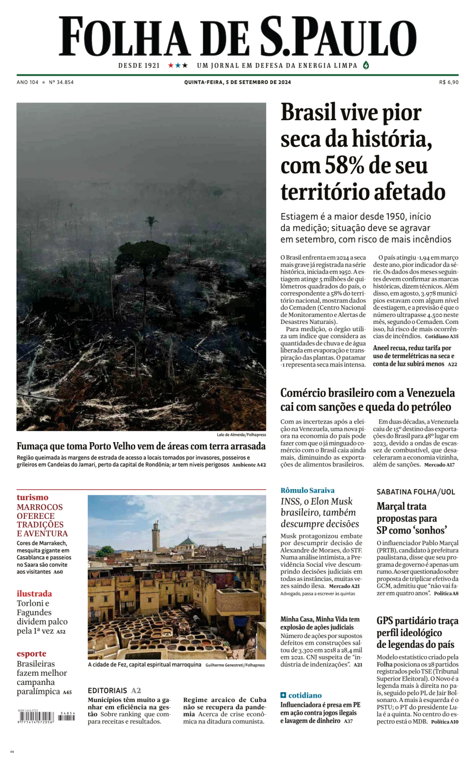 Prima-pagina-Folha-de-S-Paulo-oggi-edizione-di-oggi-20240905