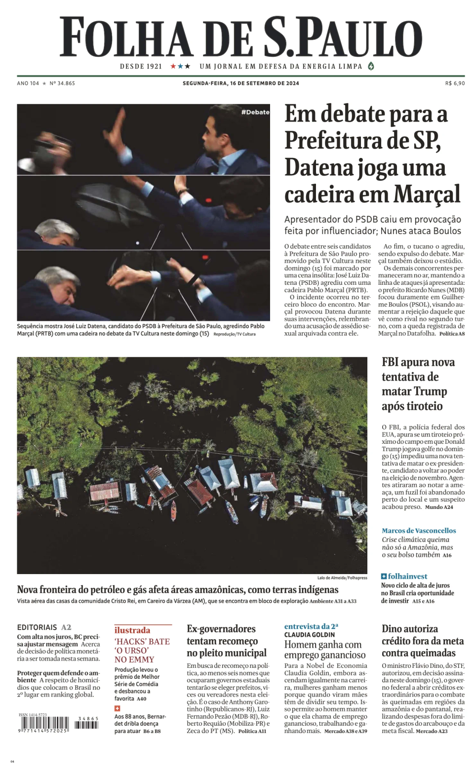 Prima-pagina-Folha-de-S-Paulo-oggi-edizione-di-oggi-20240916