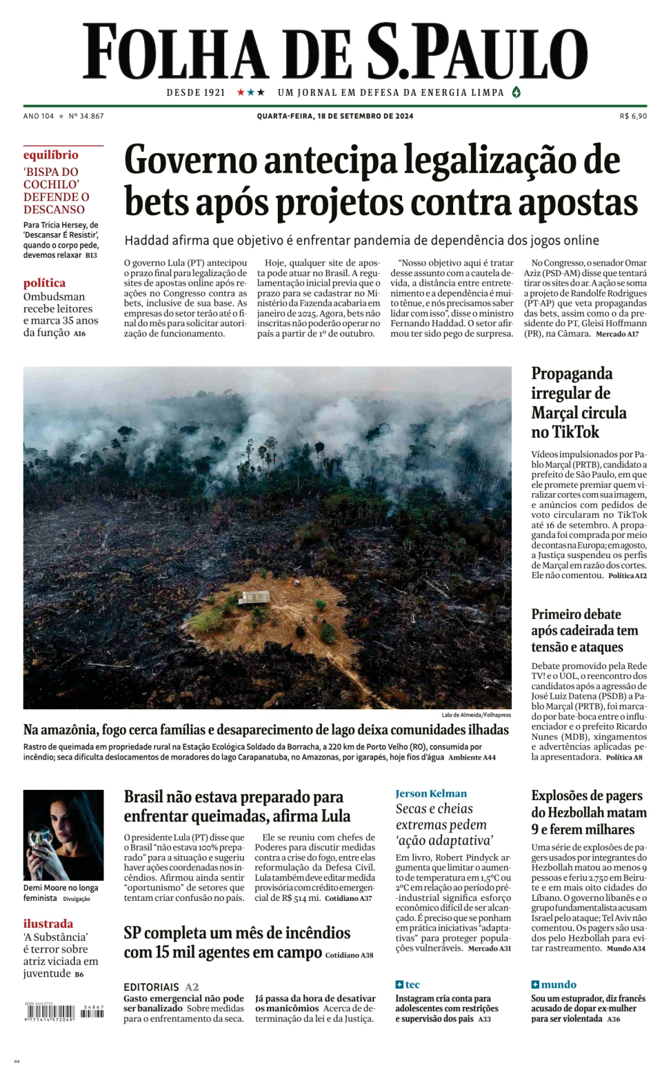 Prima-pagina-Folha-de-S-Paulo-oggi-edizione-di-oggi-20240918