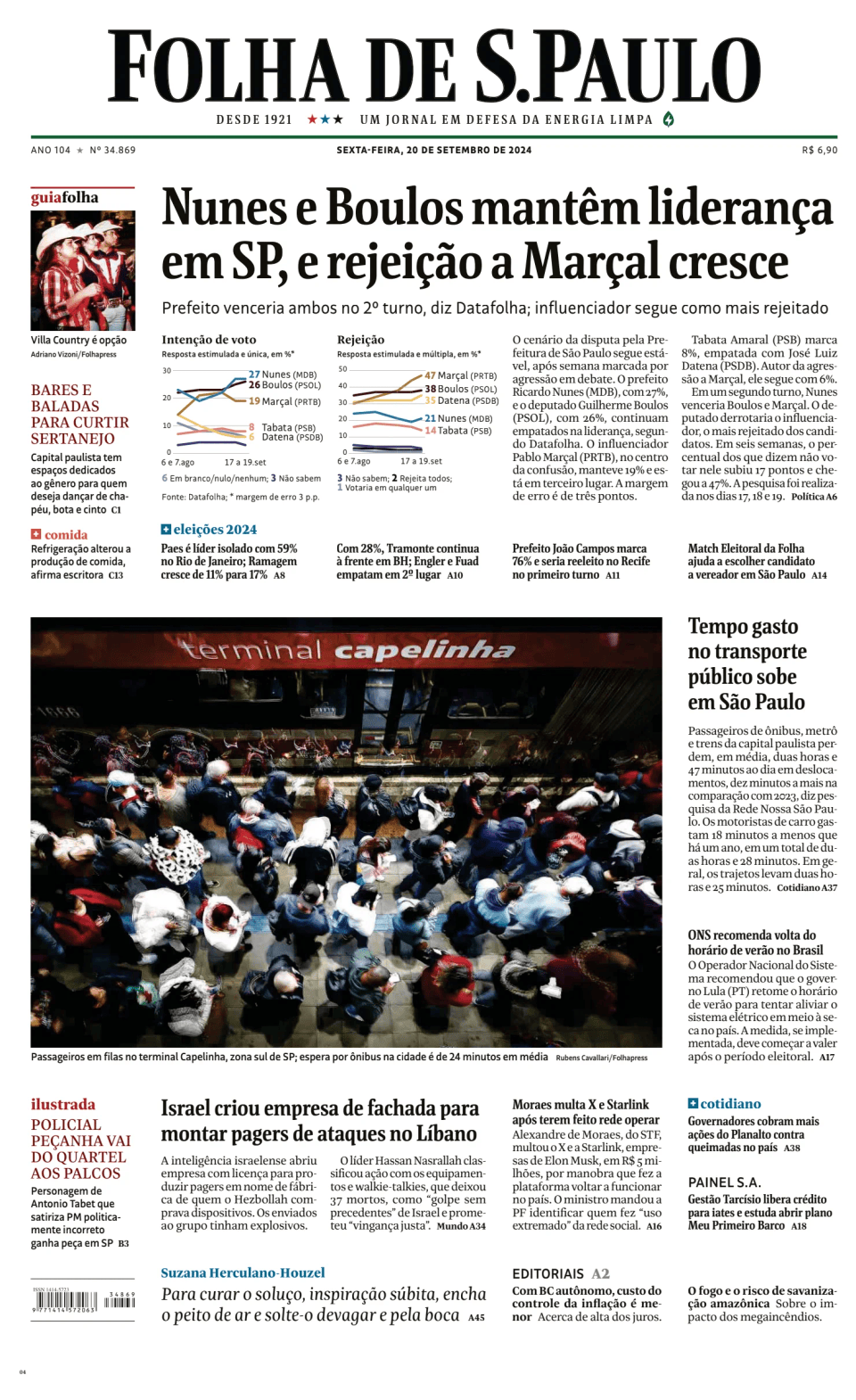 Prima-pagina-Folha-de-S-Paulo-oggi-edizione-di-oggi-20240920