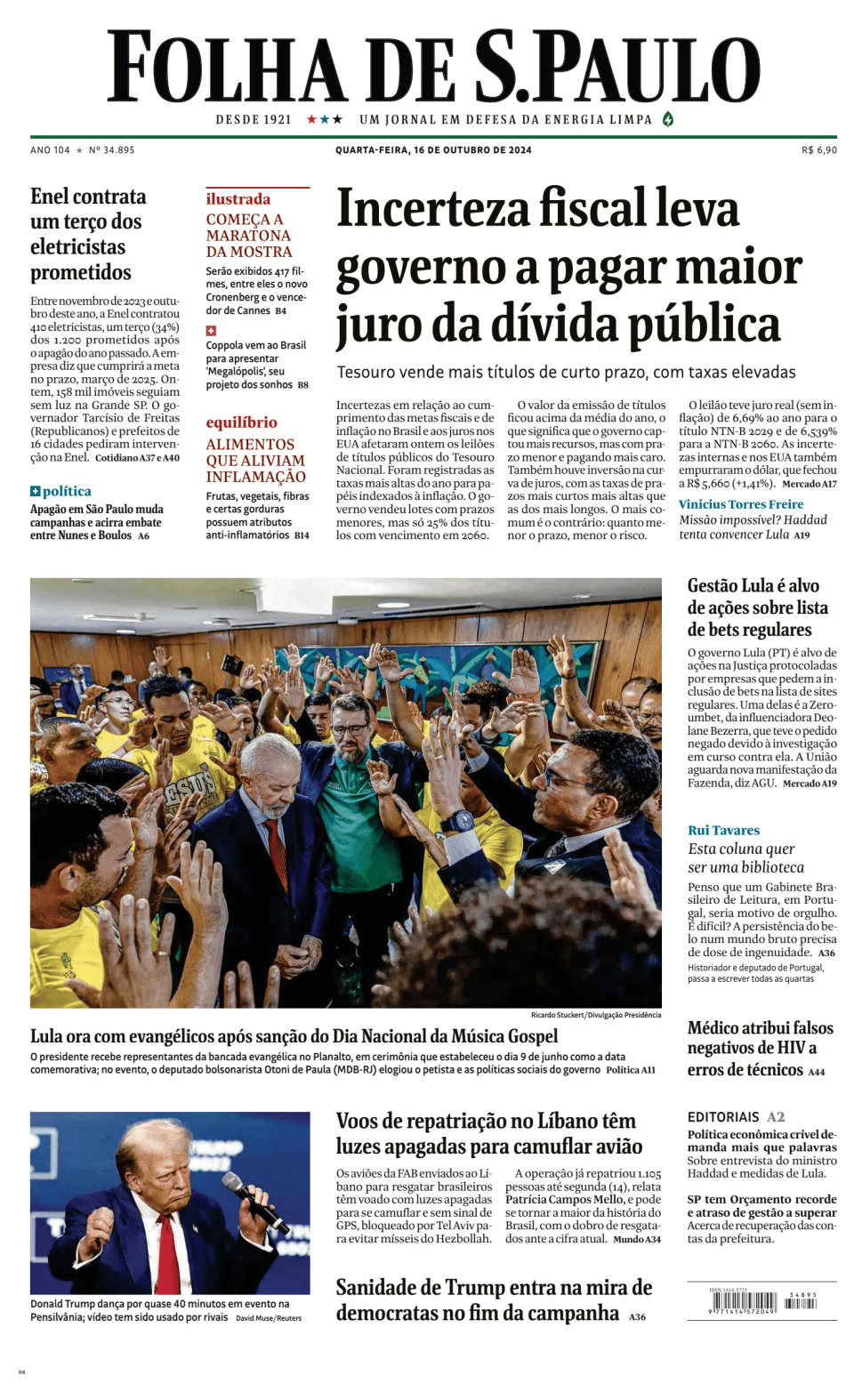 Prima-pagina-Folha-de-S-Paulo-oggi-edizione-di-oggi-20241016