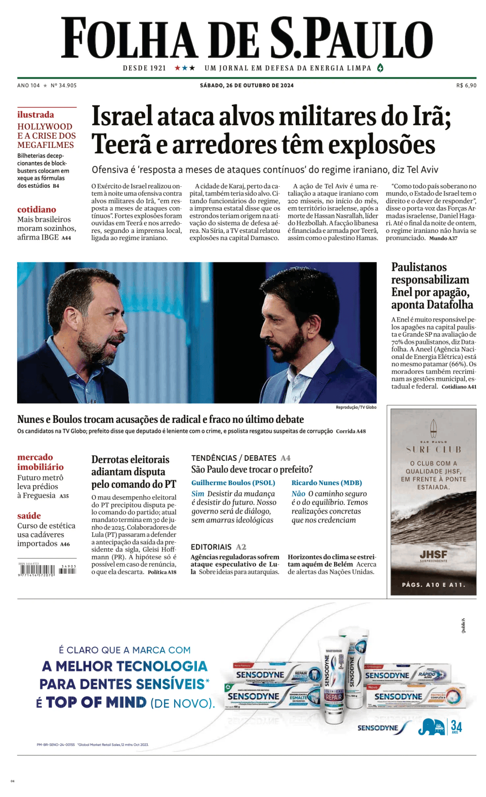 Prima-pagina-Folha-de-S-Paulo-oggi-edizione-di-oggi-20241026