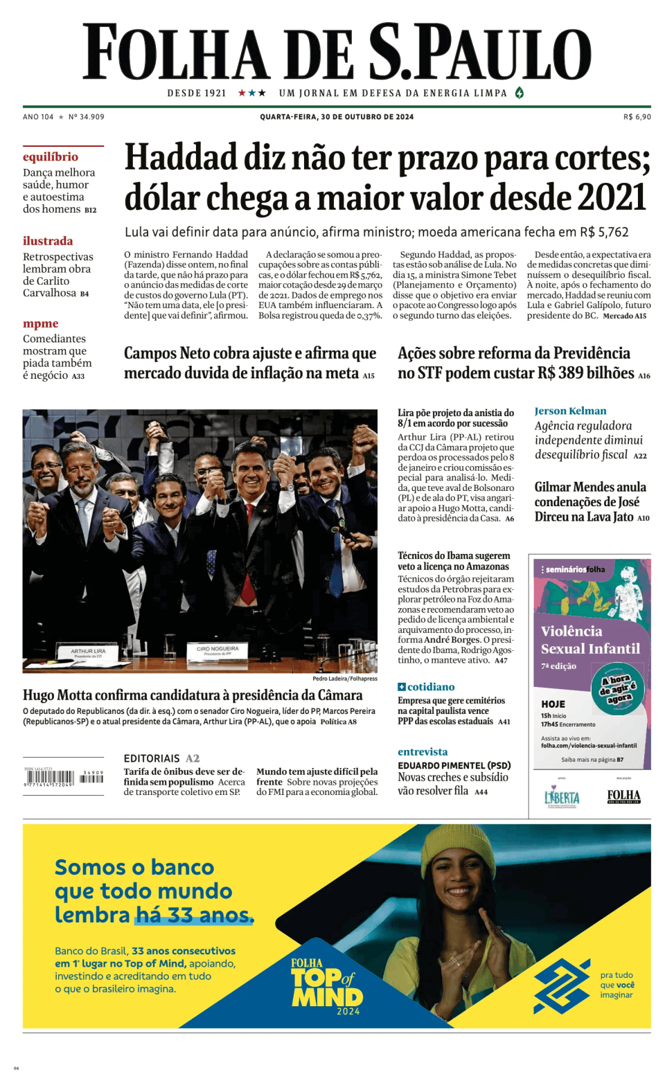 Prima-pagina-Folha-de-S-Paulo-oggi-edizione-di-oggi-20241030