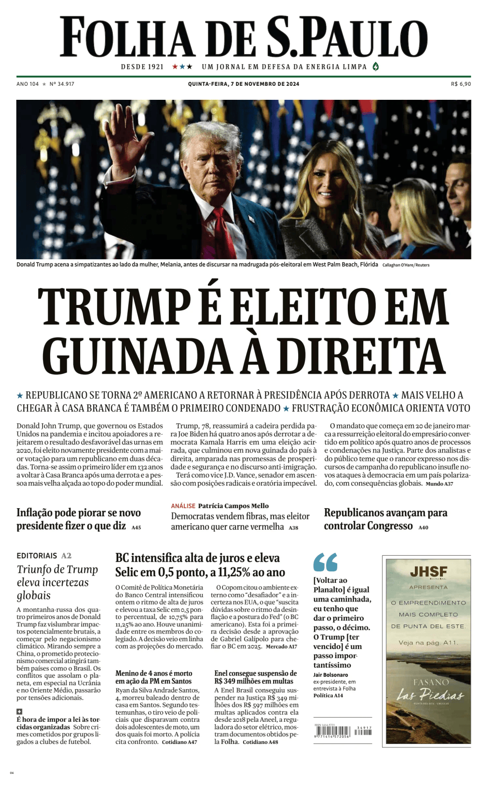 Prima-pagina-Folha-de-S-Paulo-oggi-edizione-di-oggi-20241107