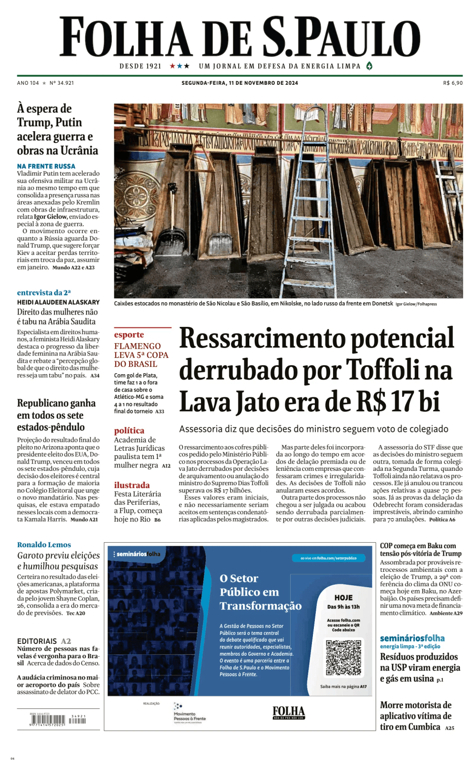 Prima-pagina-Folha-de-S-Paulo-oggi-edizione-di-oggi-20241111