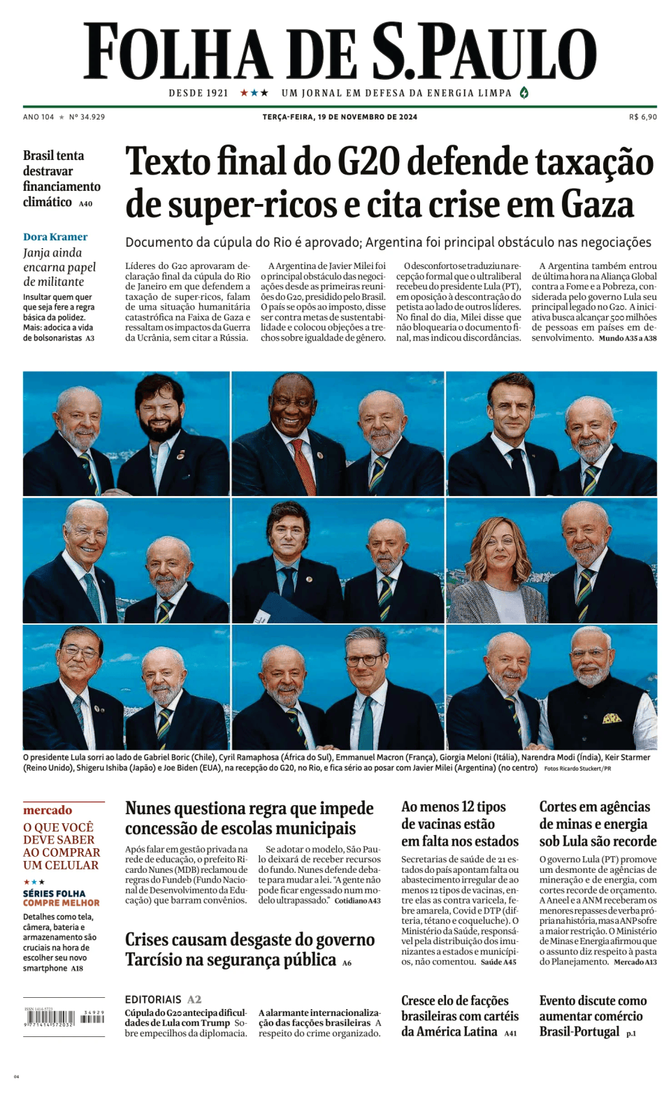 Prima-pagina-Folha-de-S-Paulo-oggi-edizione-di-oggi-20241119