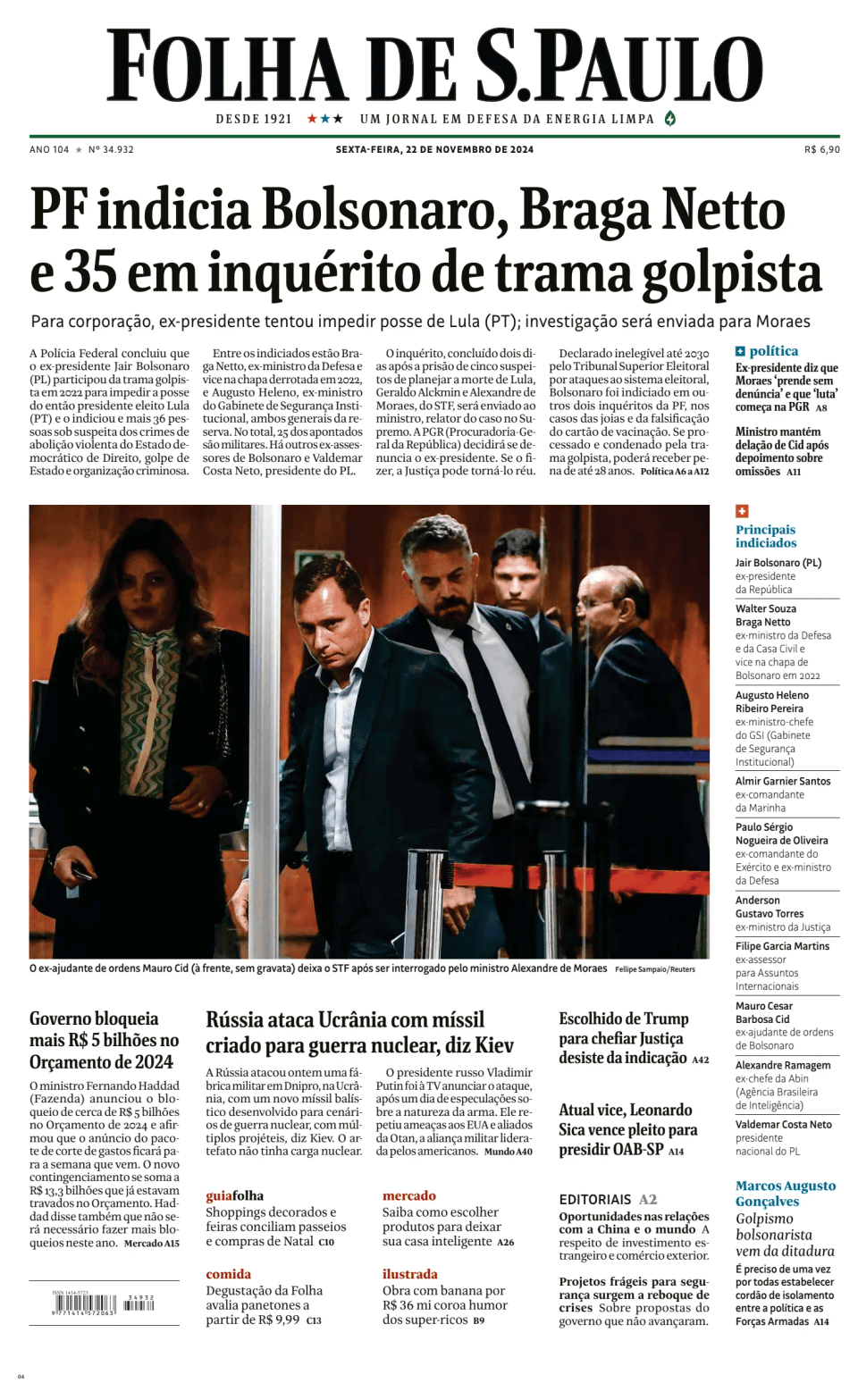 Prima-pagina-Folha-de-S-Paulo-oggi-edizione-di-oggi-20241122