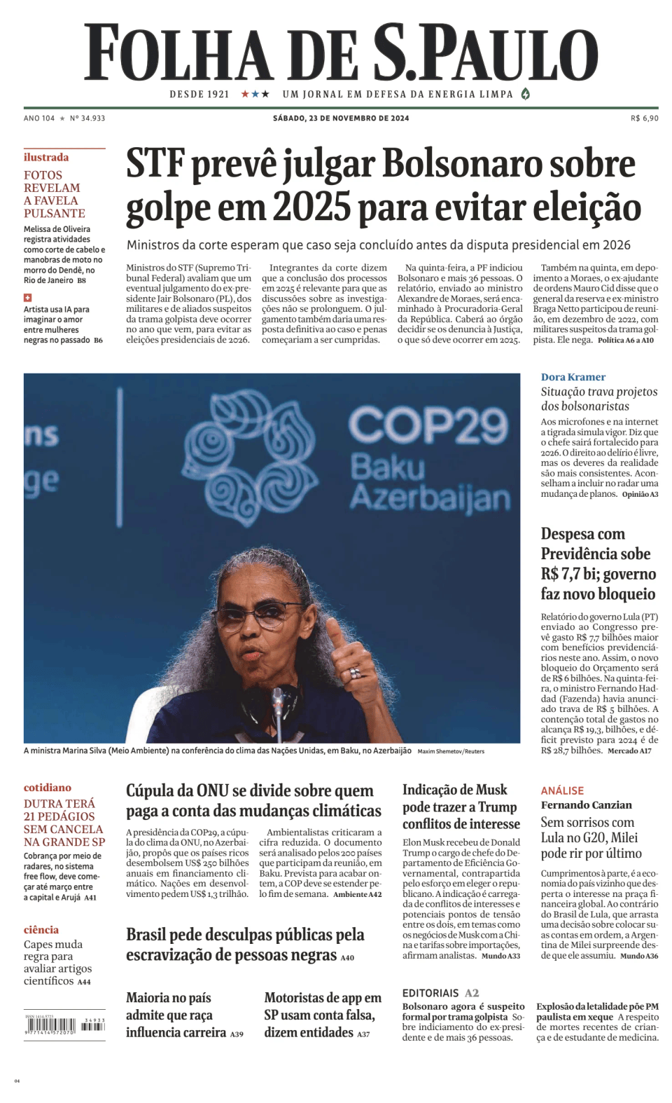 Prima-pagina-Folha-de-S-Paulo-oggi-edizione-di-oggi-20241123