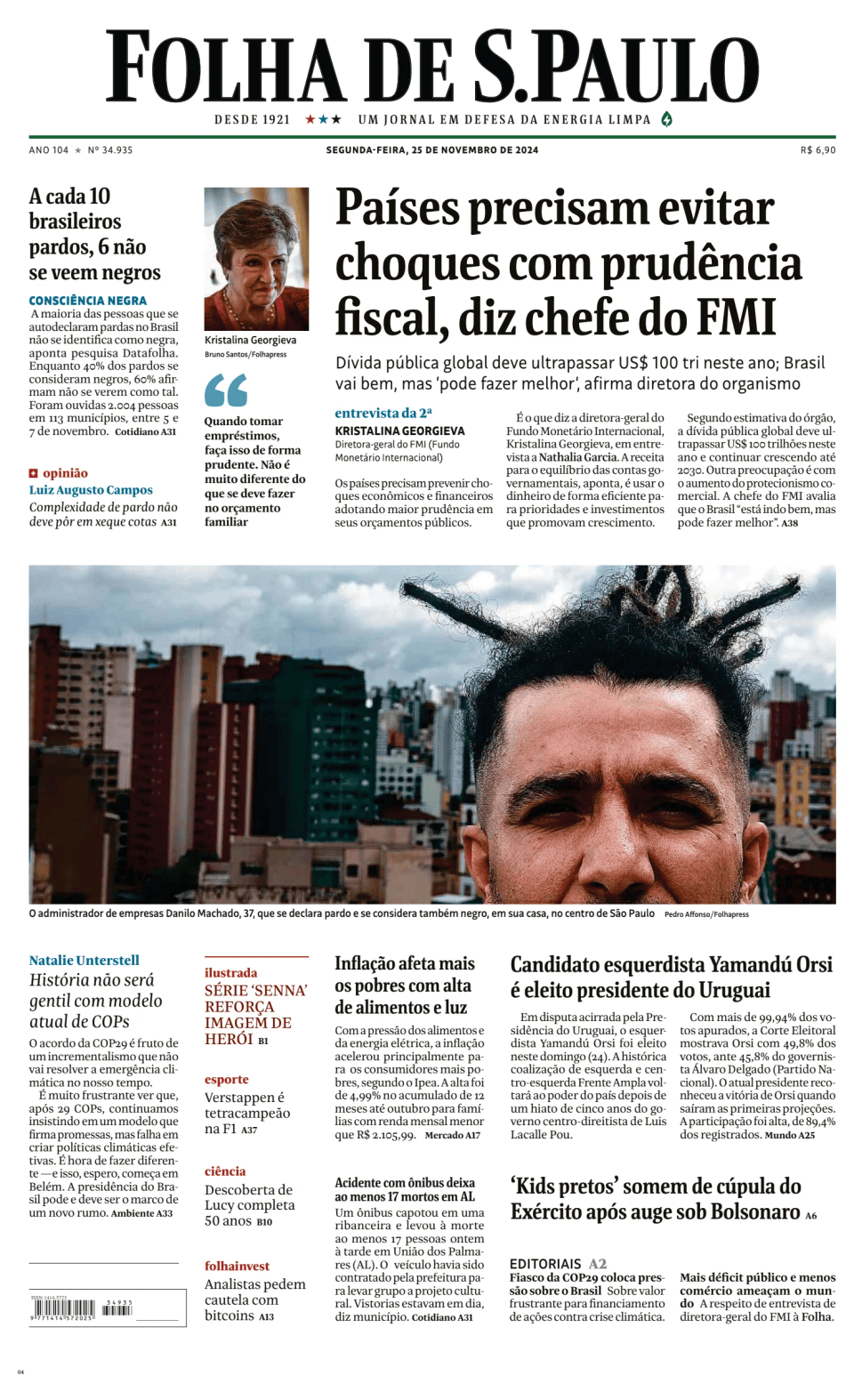 Prima-pagina-Folha-de-S-Paulo-oggi-edizione-di-oggi-20241125