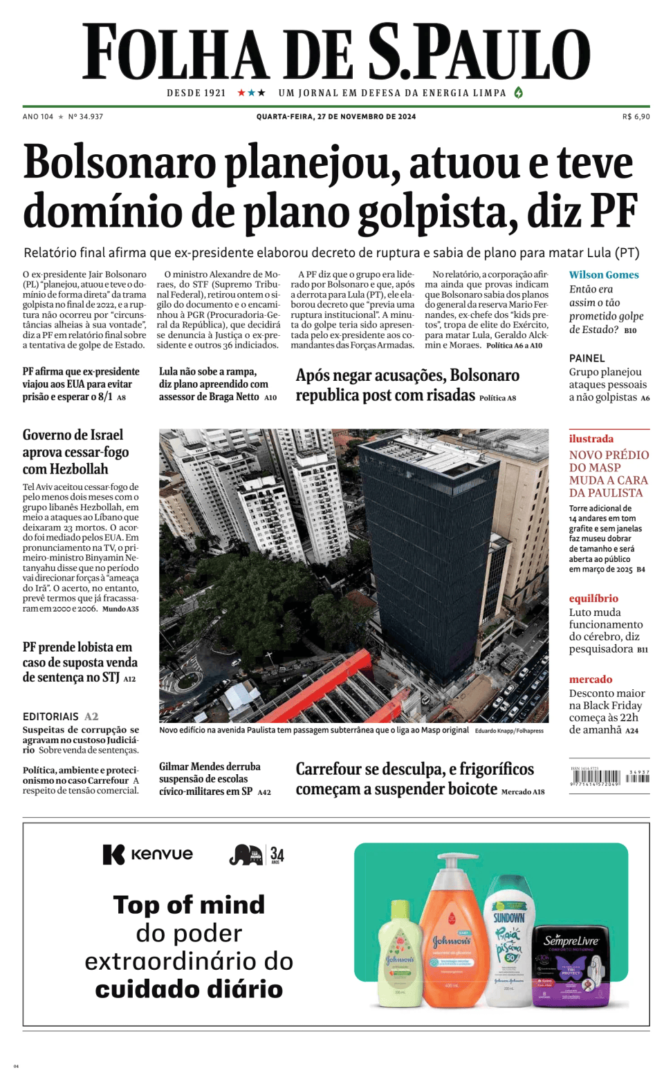 Prima-pagina-Folha-de-S-Paulo-oggi-edizione-di-oggi-20241127